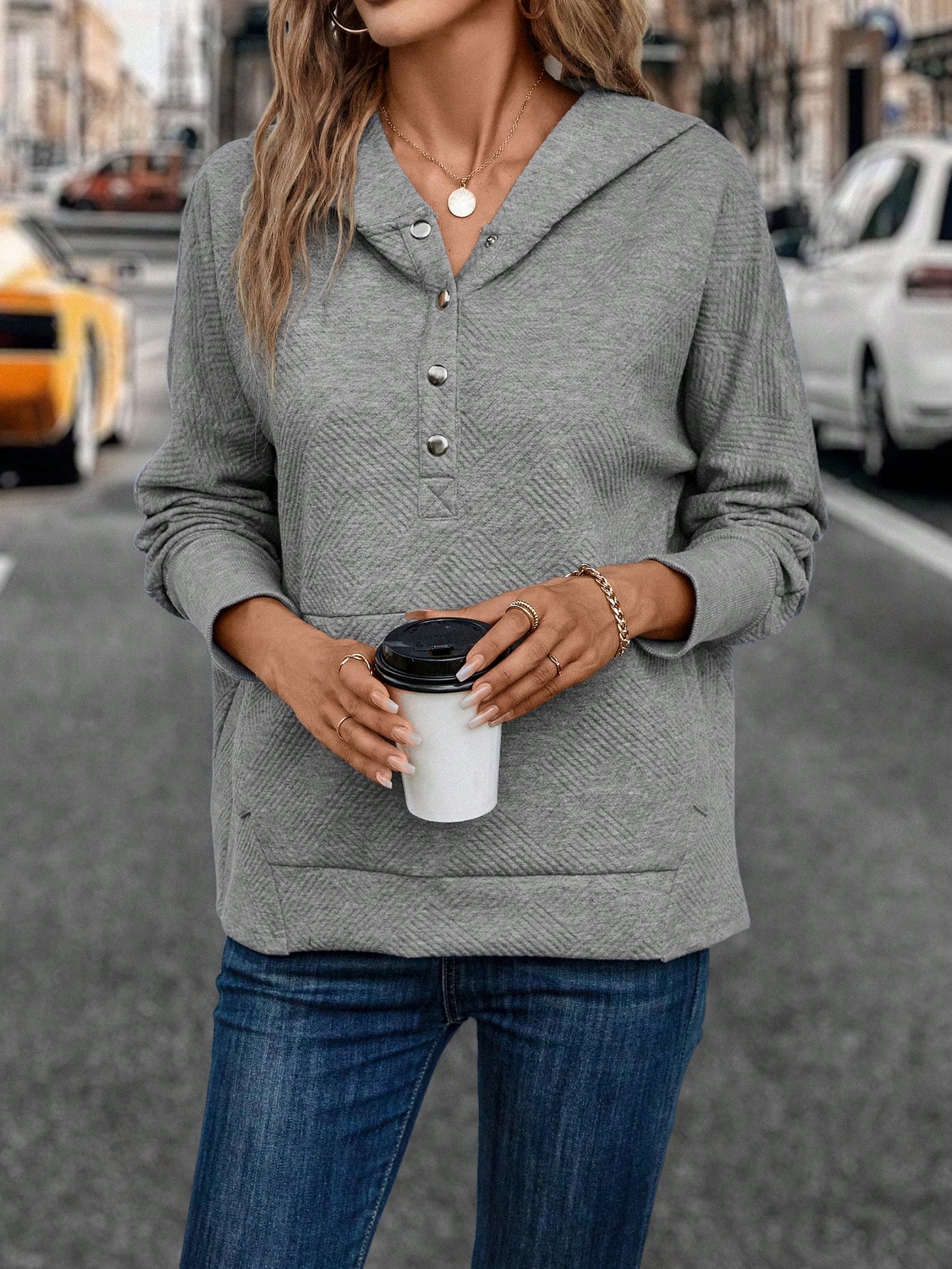 Half Button Batwing Sleeve Sweatshirt