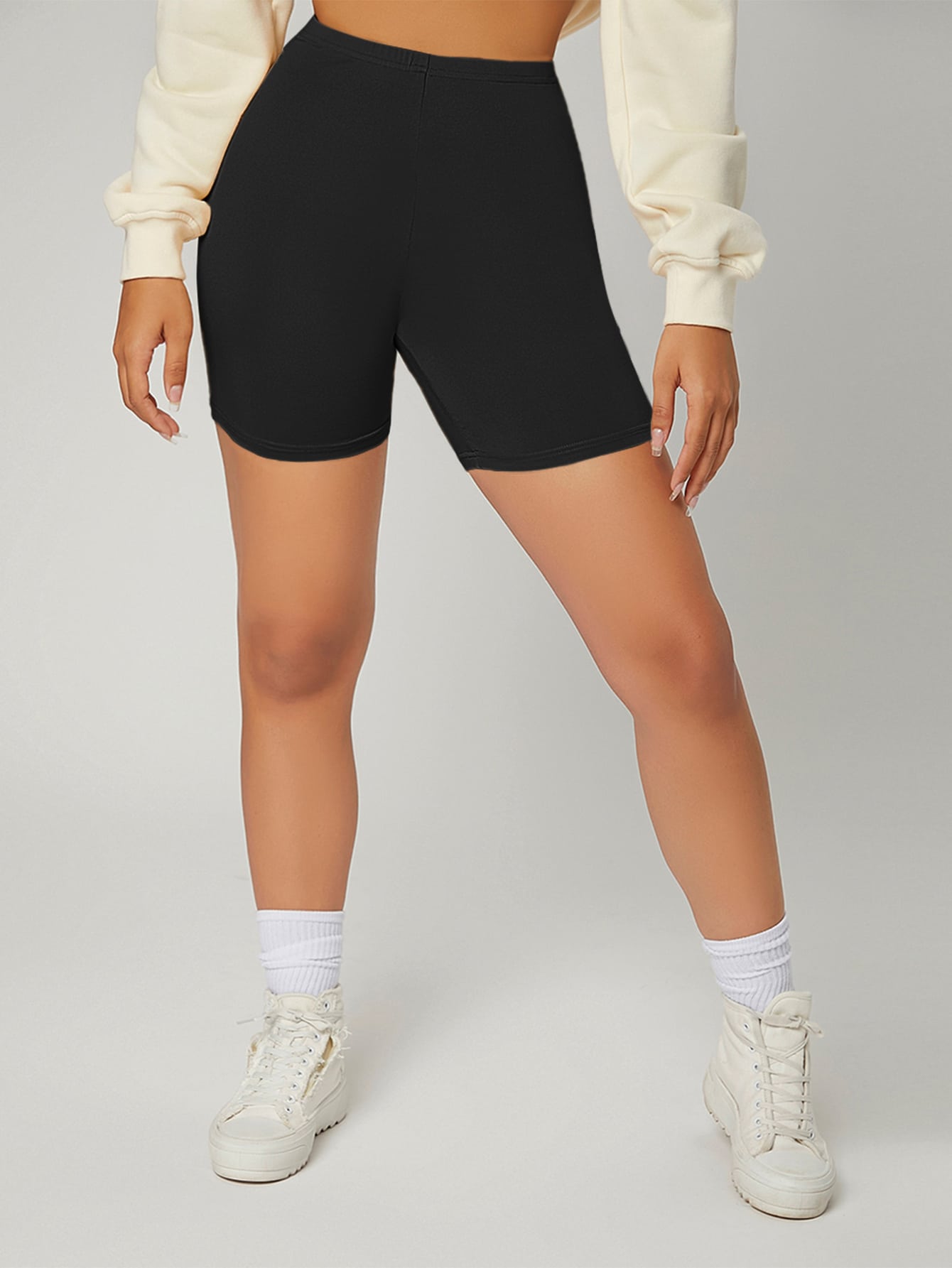 Summer Solid Blcak High Waist Sports Tight Biker Shorts