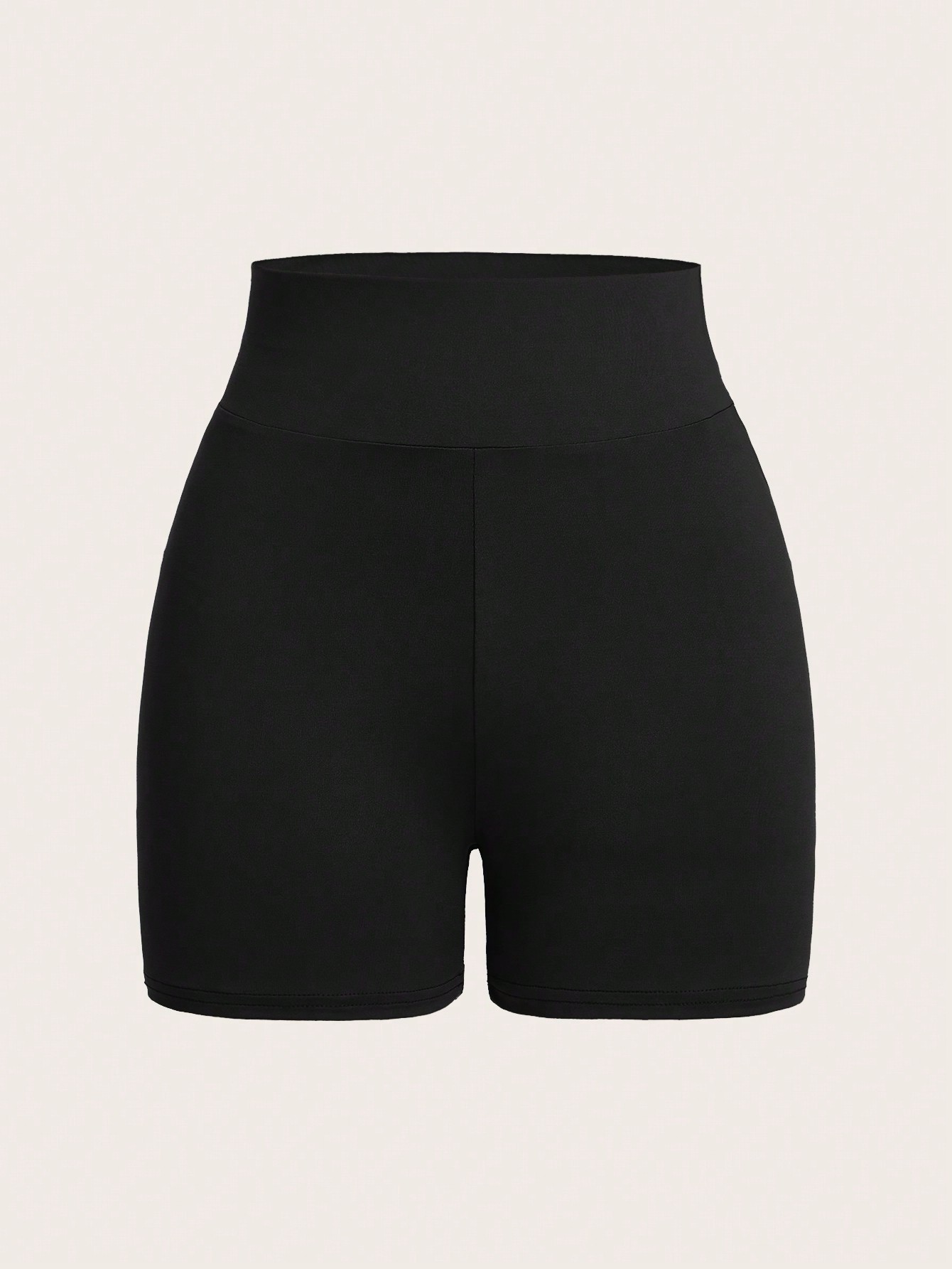 Solid Color Elastic Waist Cycling Shorts With Widened Band