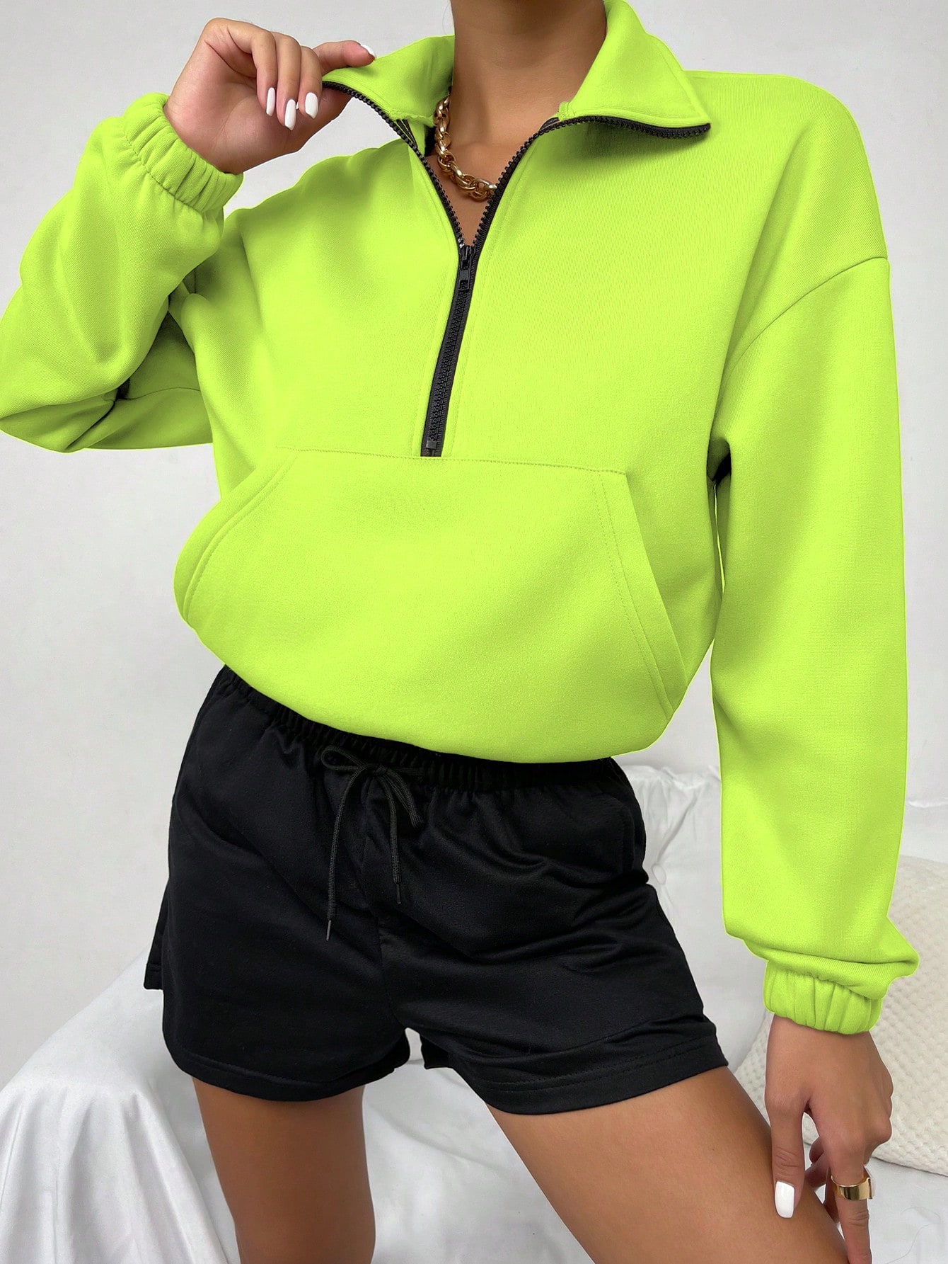 Women's Drop Shoulder Zipper Half Placket Sweatshirt