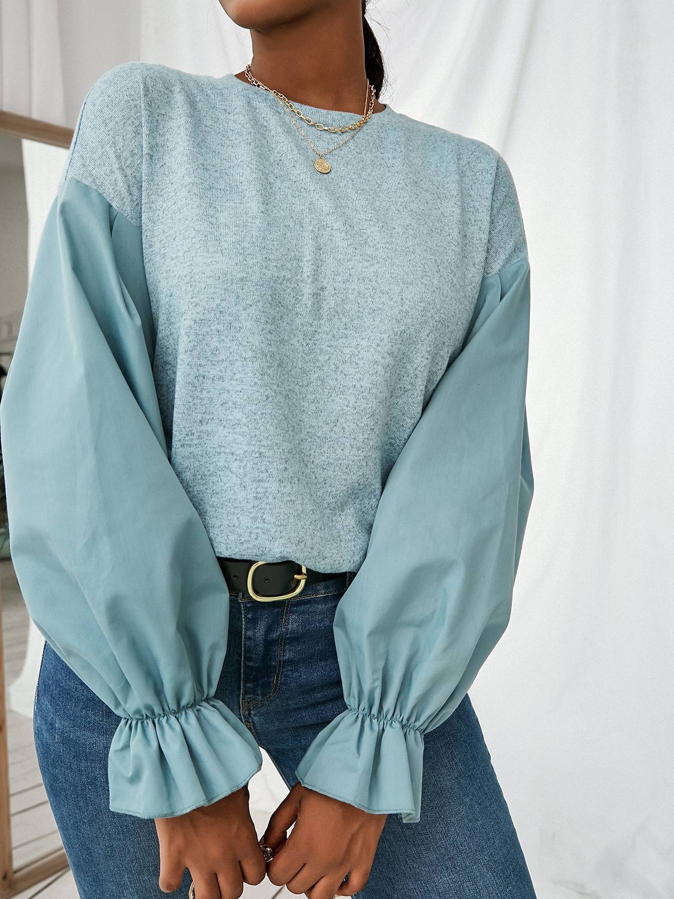 Unity Flounce Sleeve Marled Sweatshirt