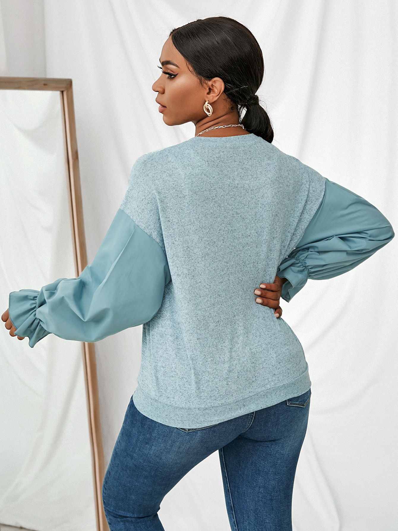 Unity Flounce Sleeve Marled Sweatshirt