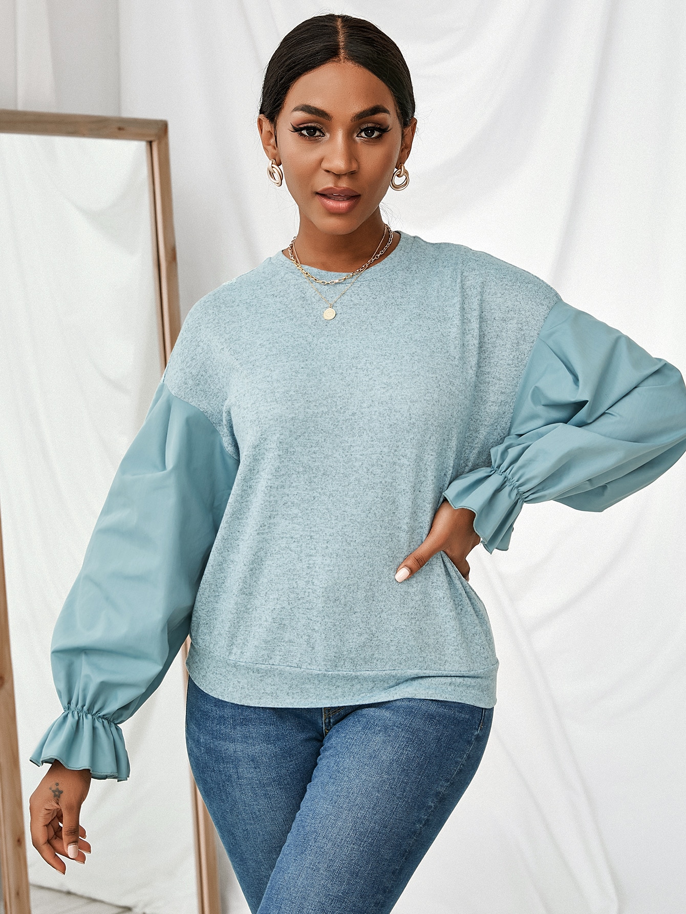 Unity Flounce Sleeve Marled Sweatshirt