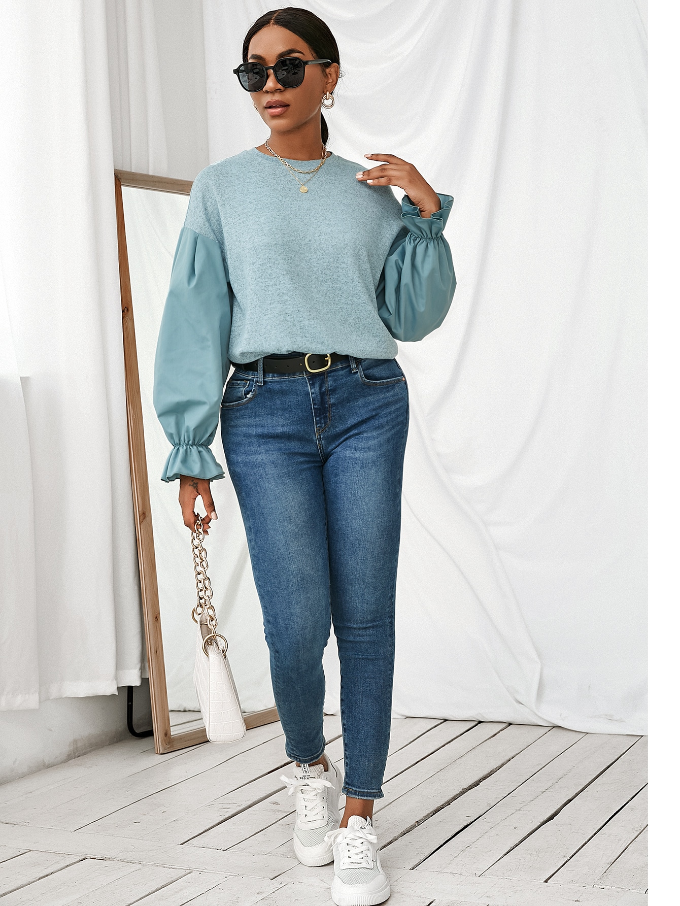 Unity Flounce Sleeve Marled Sweatshirt