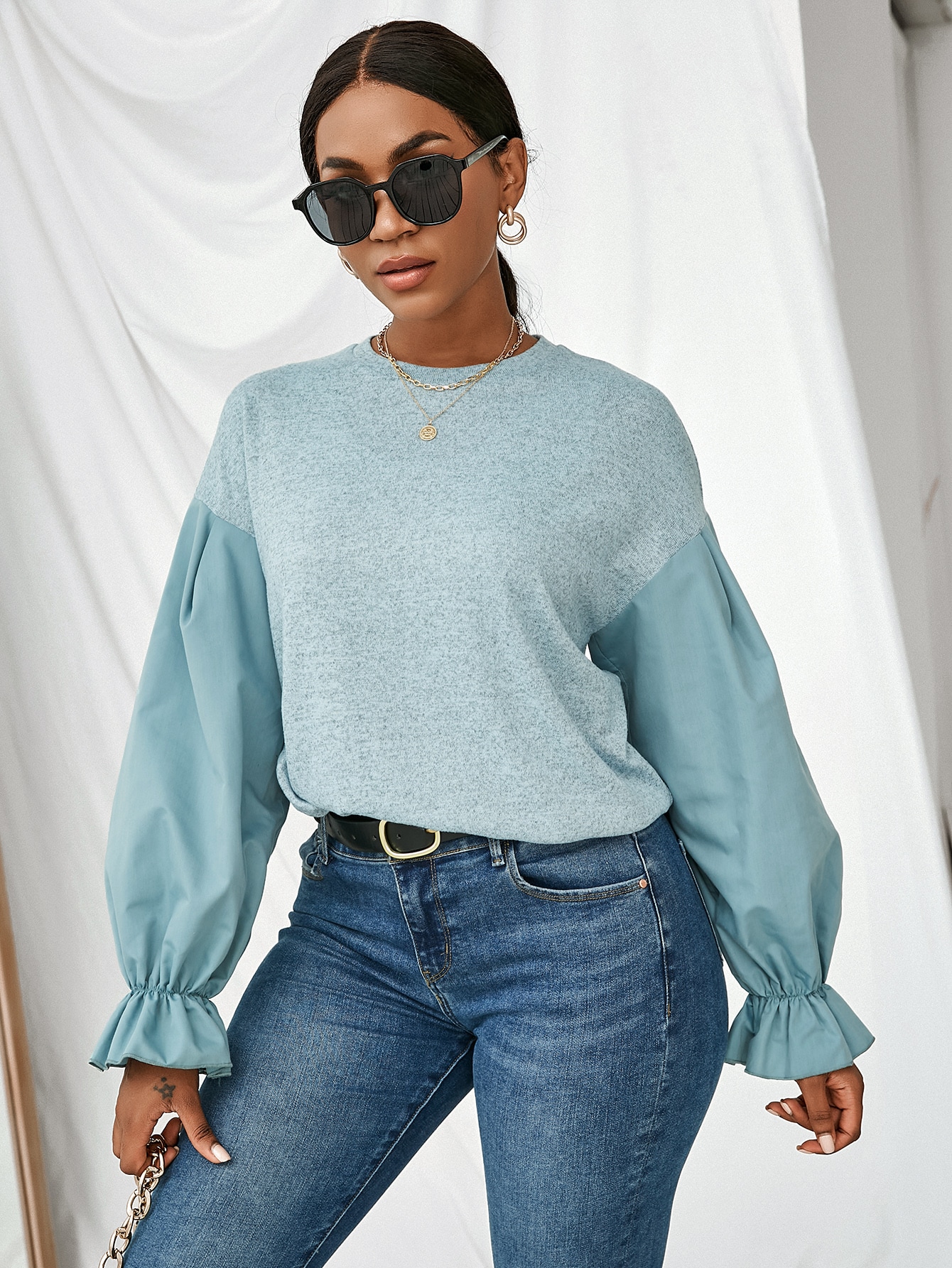 Unity Flounce Sleeve Marled Sweatshirt