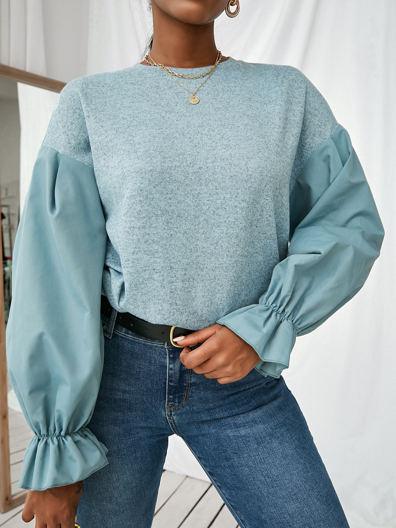 Unity Flounce Sleeve Marled Sweatshirt