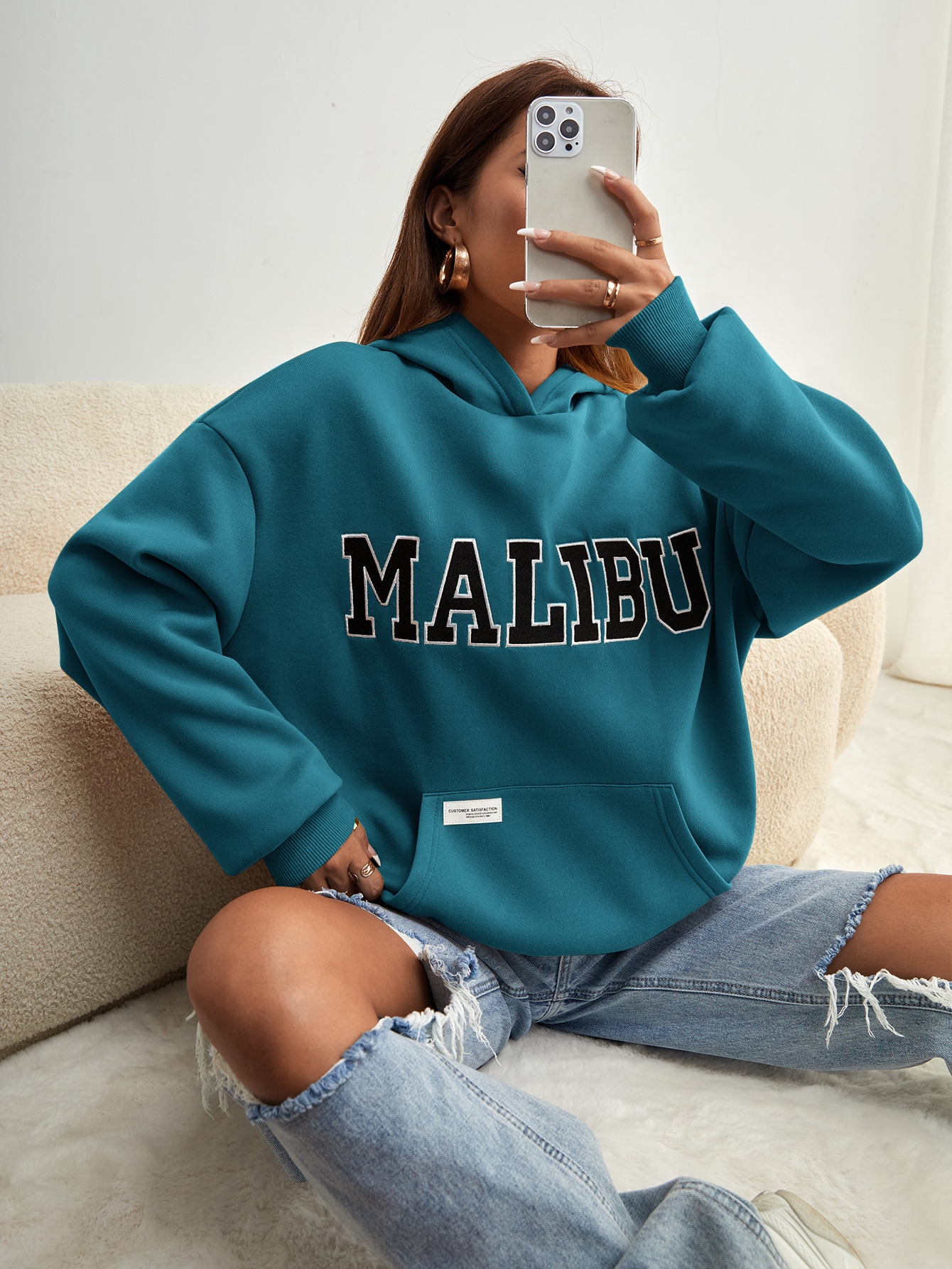 Letter Graphic Kangaroo Pocket Drop Shoulder Hoodie