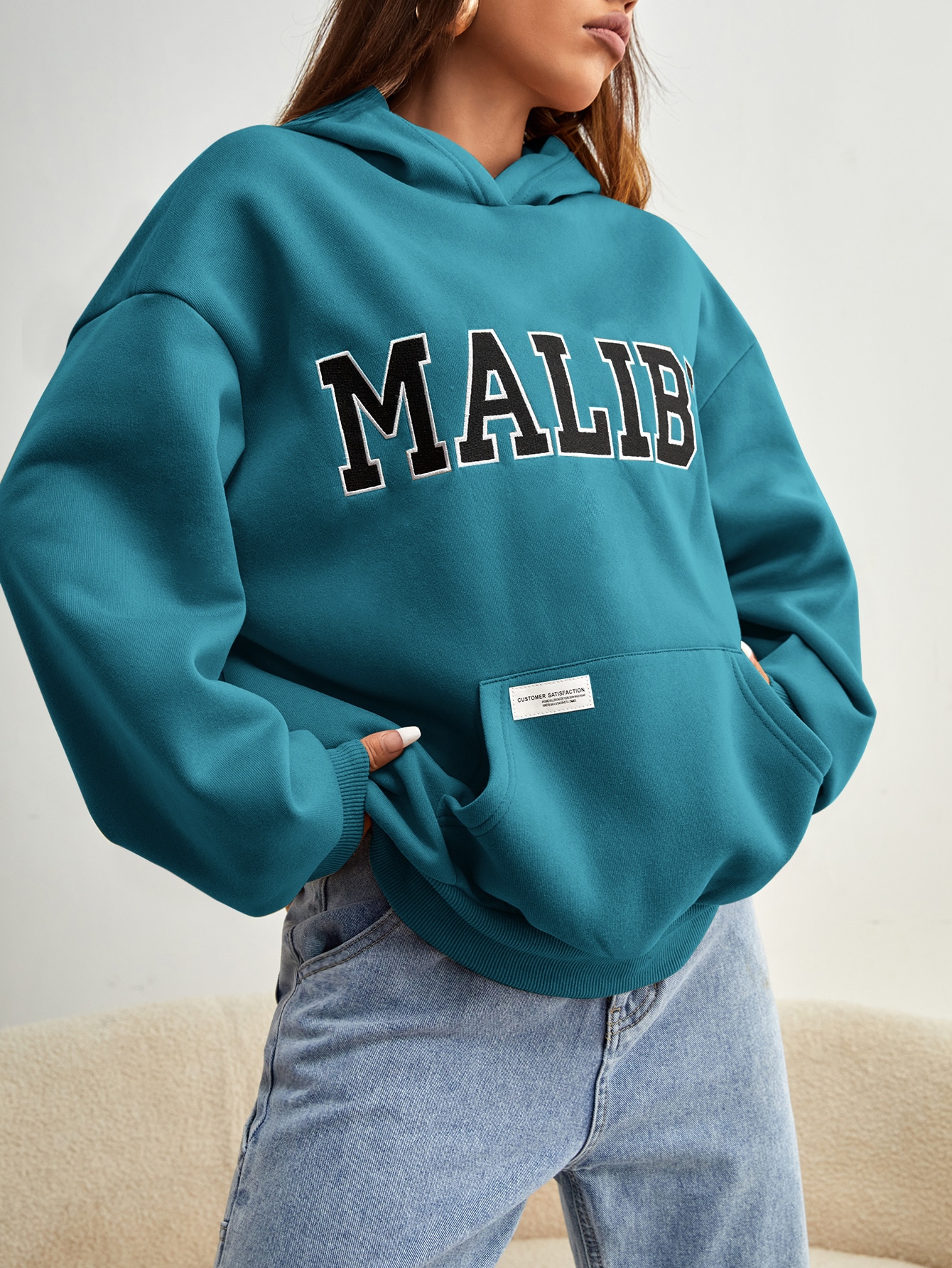 Letter Graphic Kangaroo Pocket Drop Shoulder Hoodie