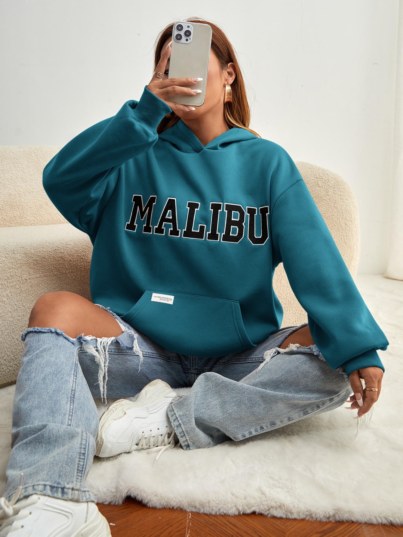 Letter Graphic Kangaroo Pocket Drop Shoulder Hoodie