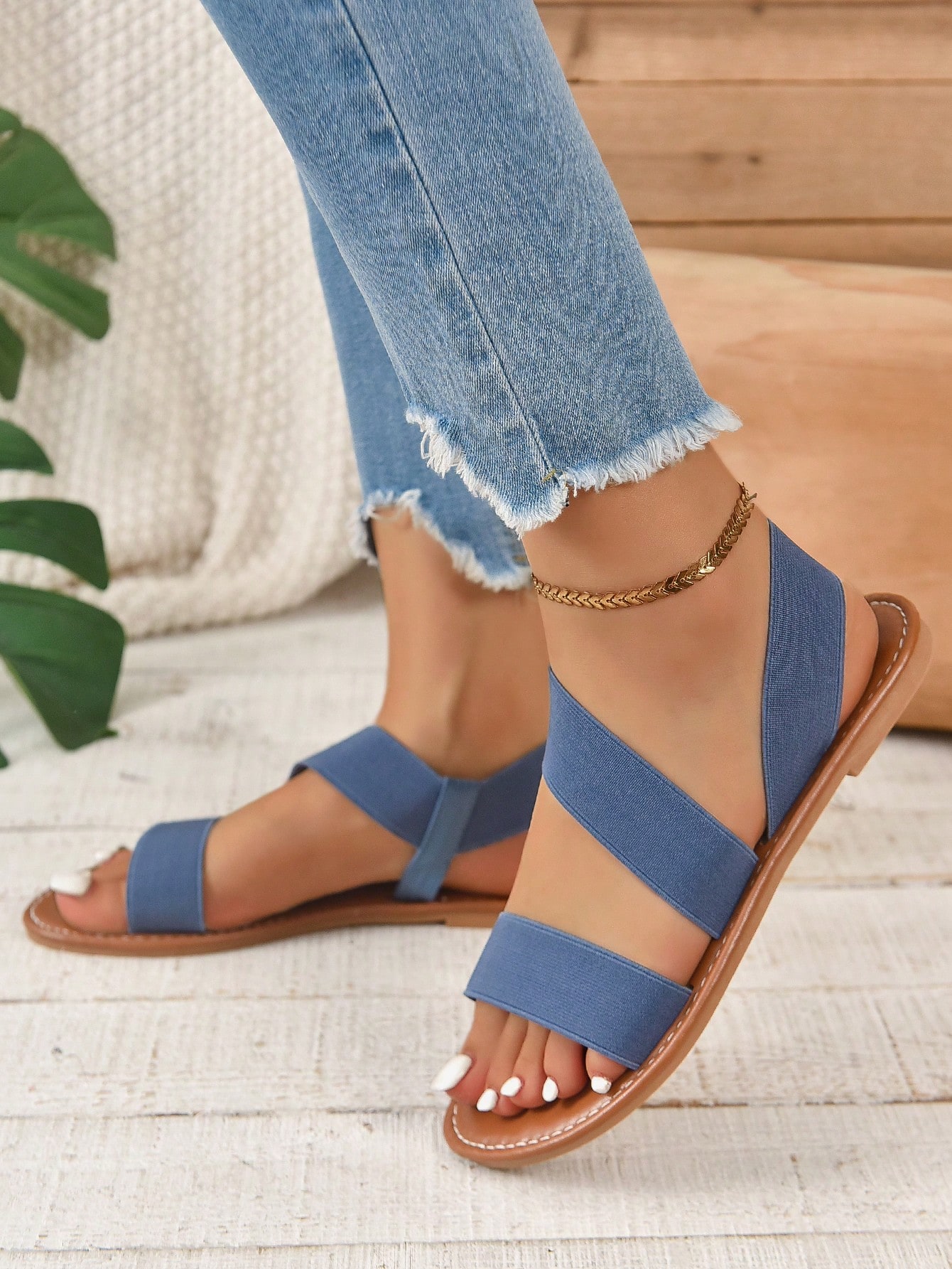 Women Minimalist Elastic Band Flat Sandals, Fashion Sandals