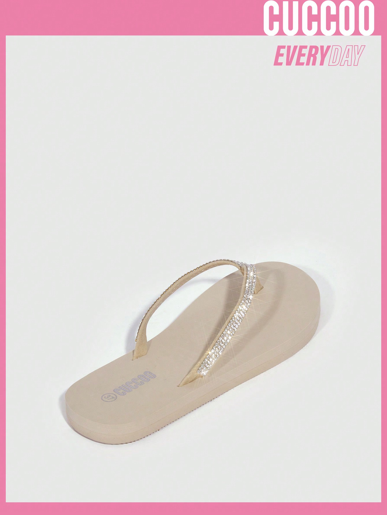 Cuccoo Everyday Collection Woman Shoes Light Comfortable Rhinestone Decor Plastic Beige Flip-Flops For Spring And Summer