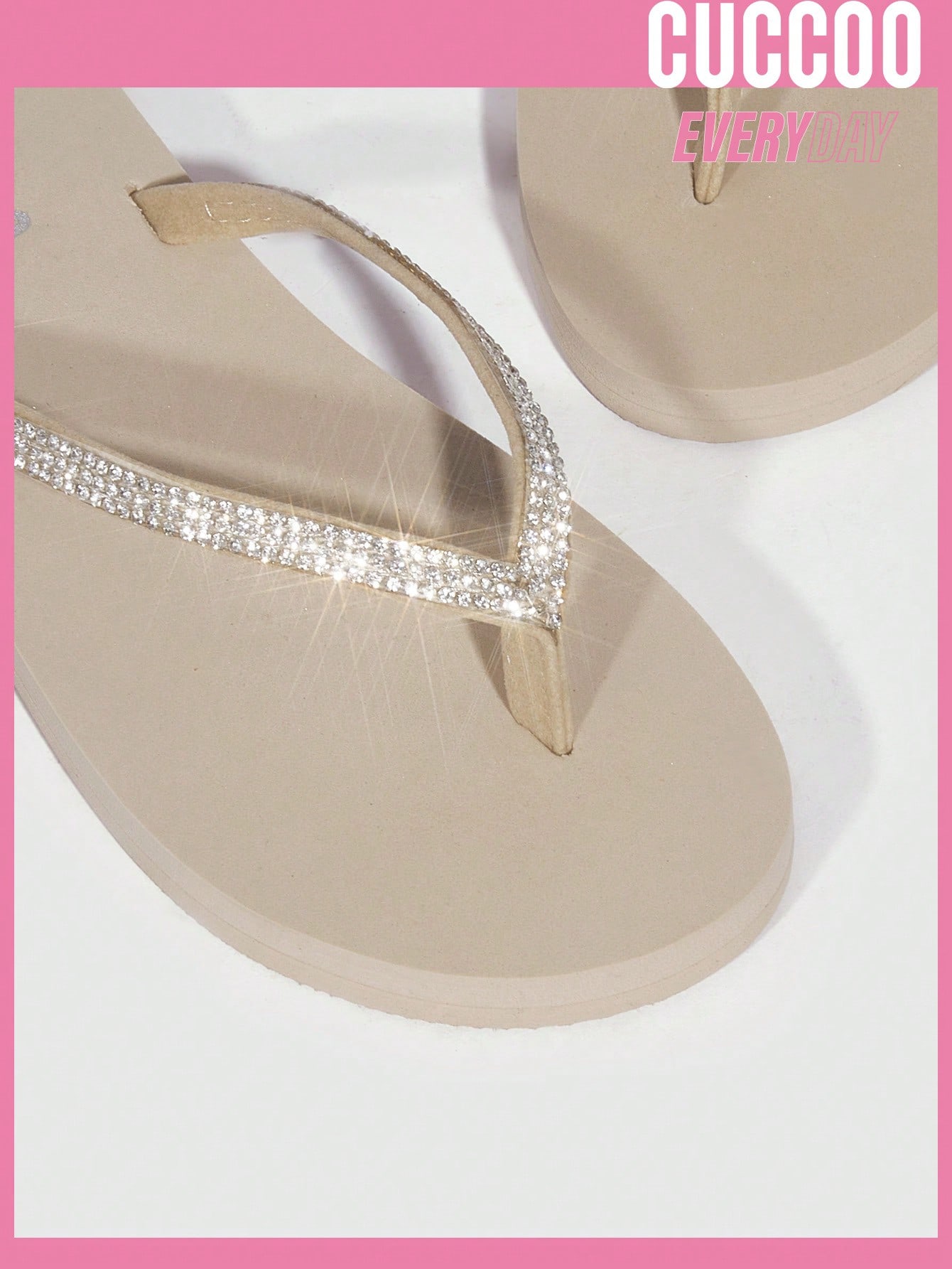 Cuccoo Everyday Collection Woman Shoes Light Comfortable Rhinestone Decor Plastic Beige Flip-Flops For Spring And Summer