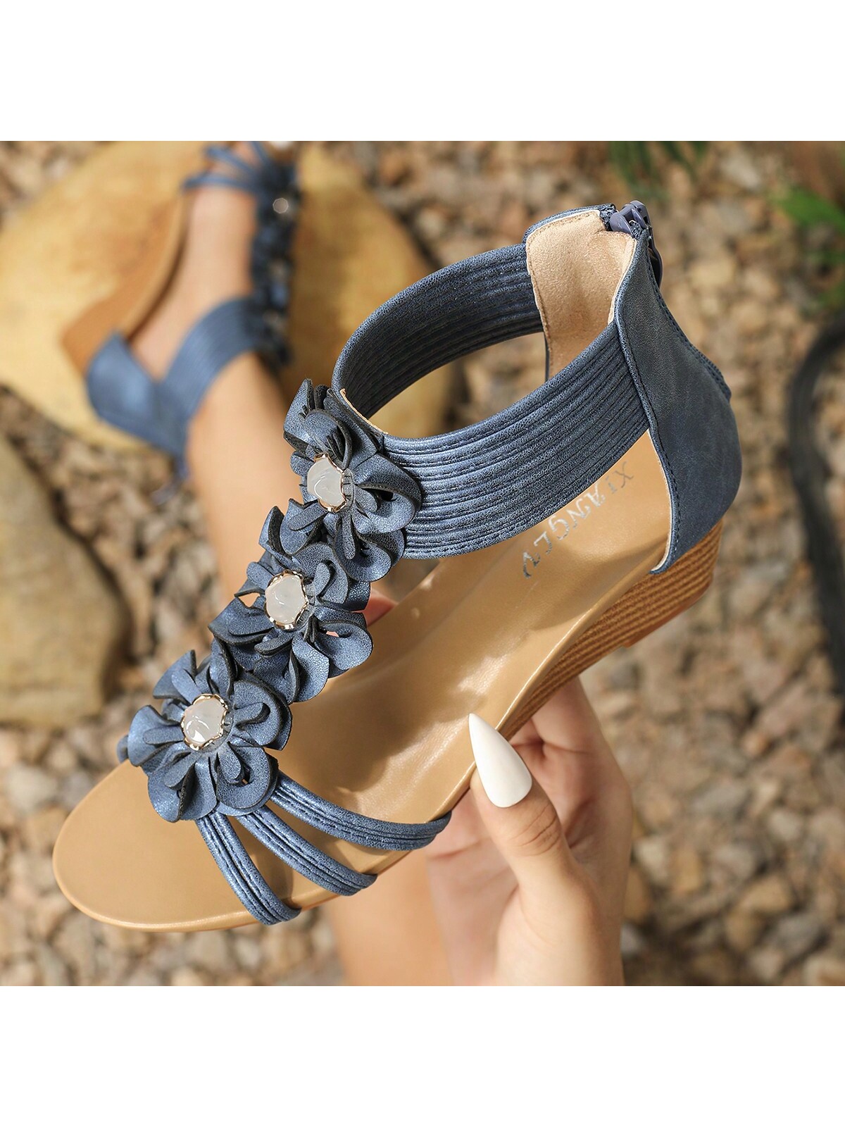 Women's Fashionable Flower Zipper Roman Sandals With Wedge Heels And Thick Soles, Perfect For Skirt, Summer New Arrival