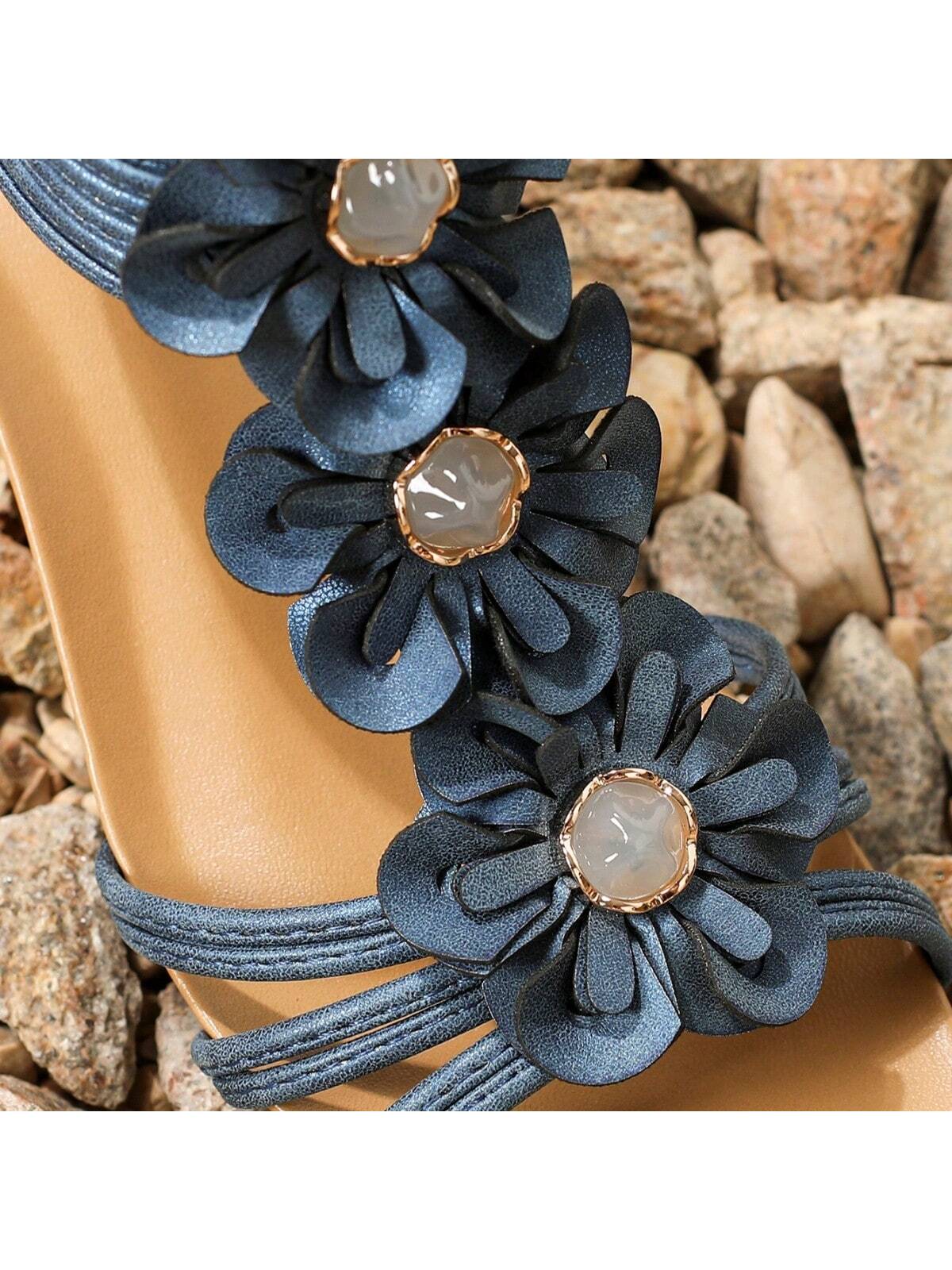 Women's Fashionable Flower Zipper Roman Sandals With Wedge Heels And Thick Soles, Perfect For Skirt, Summer New Arrival