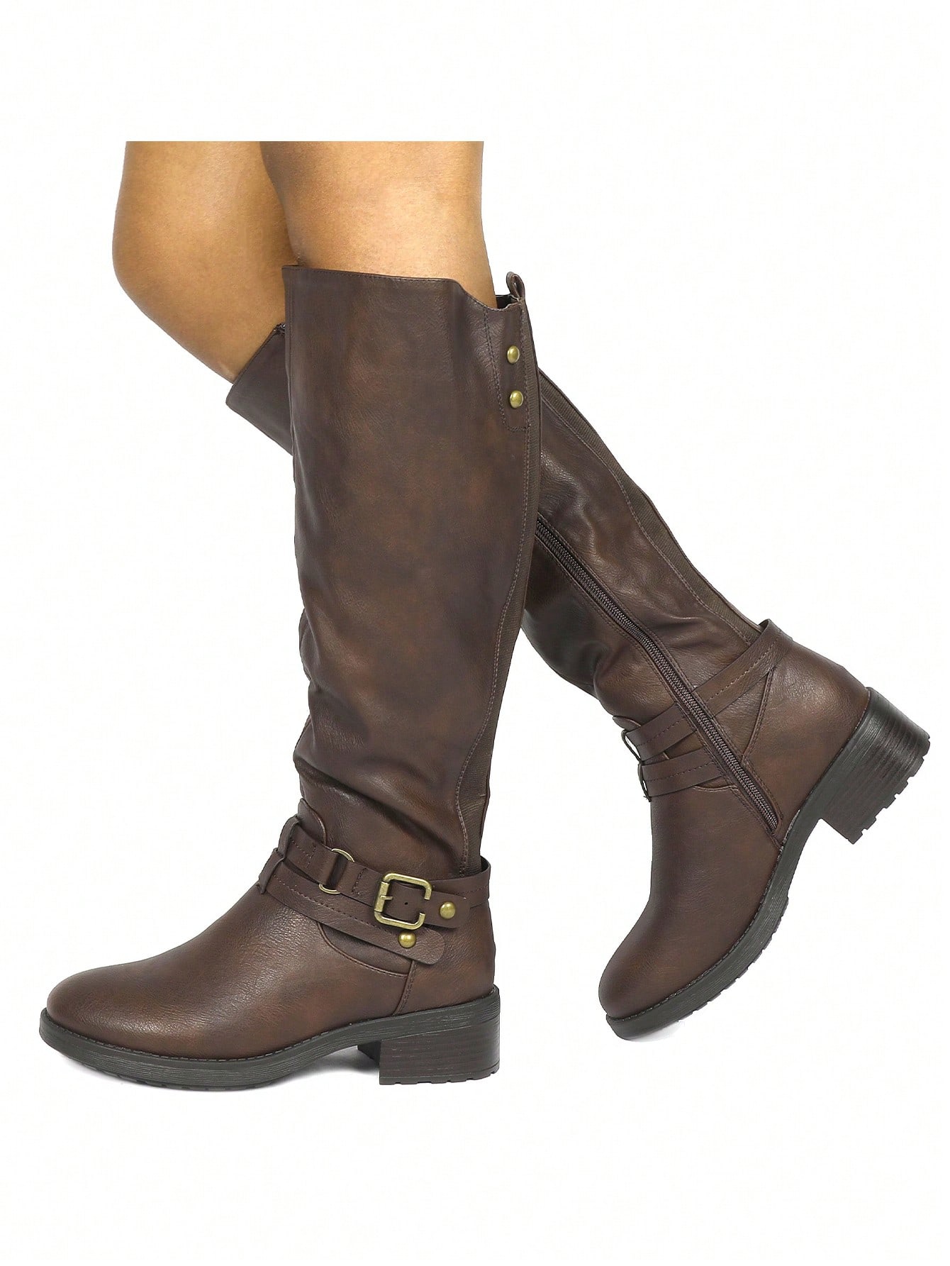 Women'S Black Knee High Motorcycle Riding Winter Boots