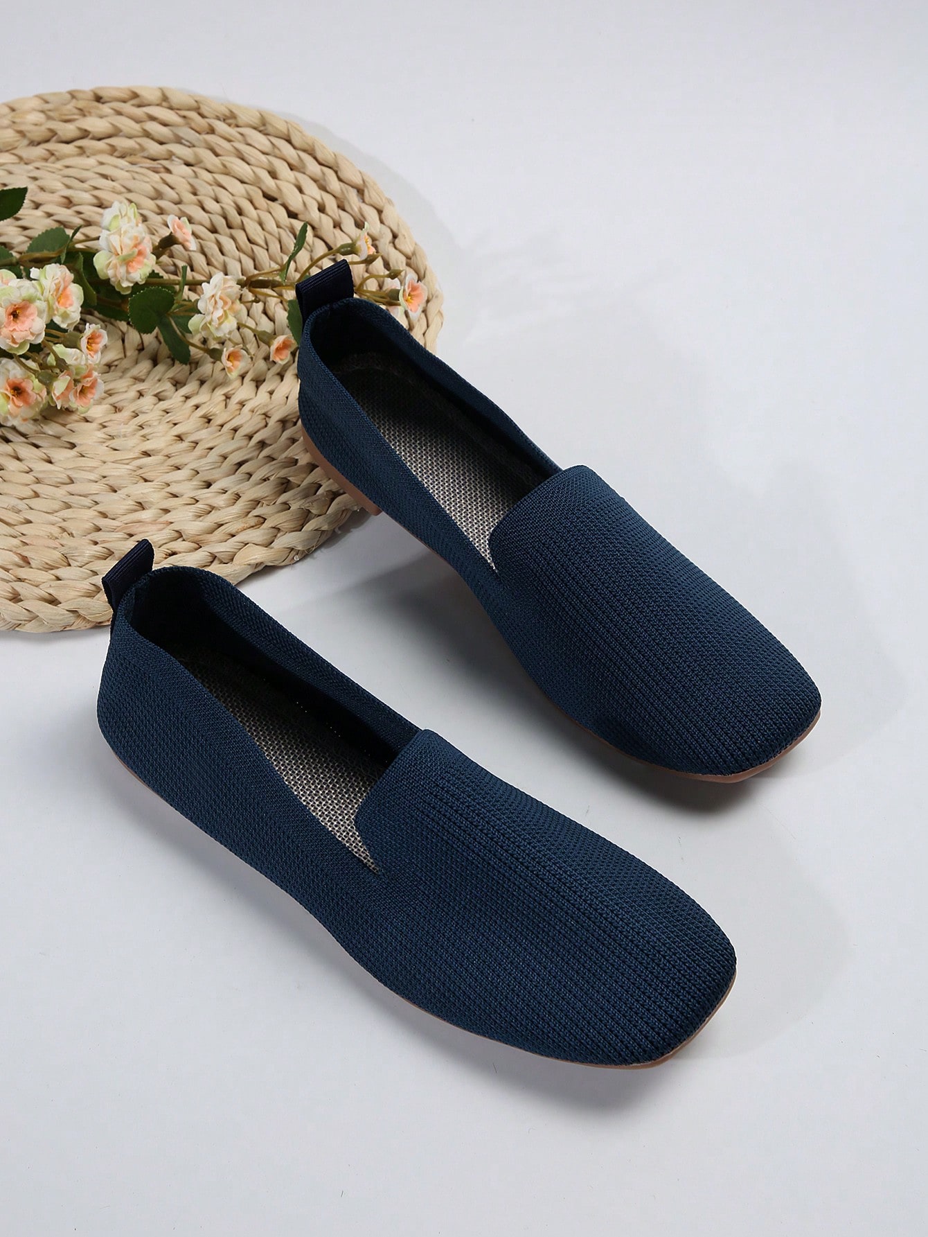 Women's Flat Loafers, Knitted Slip-On Shoes, Fashionable Lazy Shoes