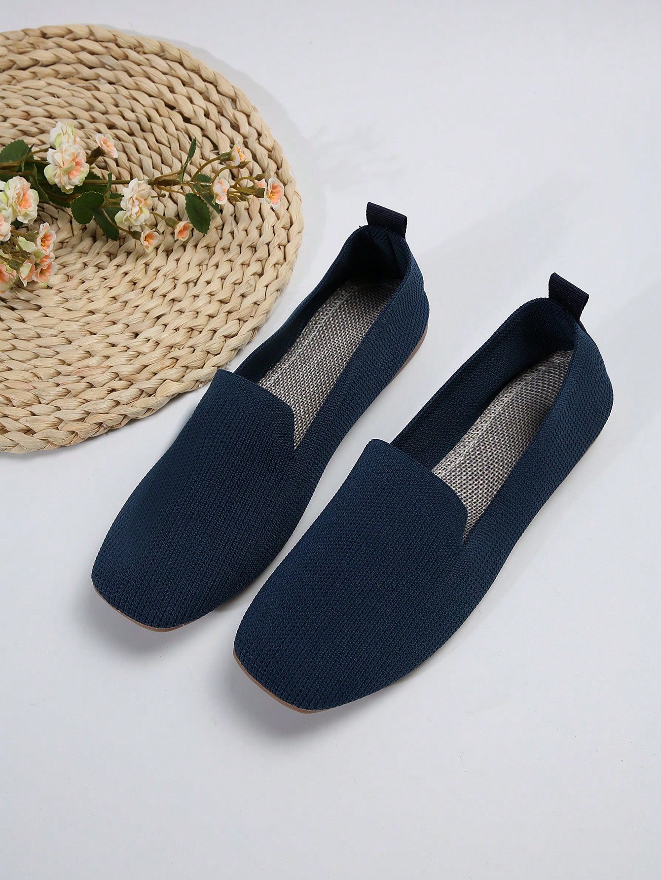 Women's Flat Loafers, Knitted Slip-On Shoes, Fashionable Lazy Shoes