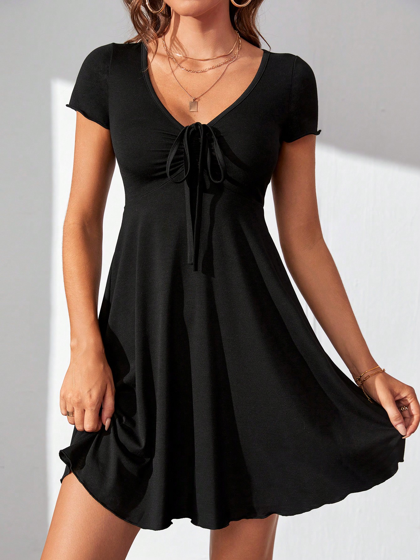 Tall Drawstring Front Solid Dress