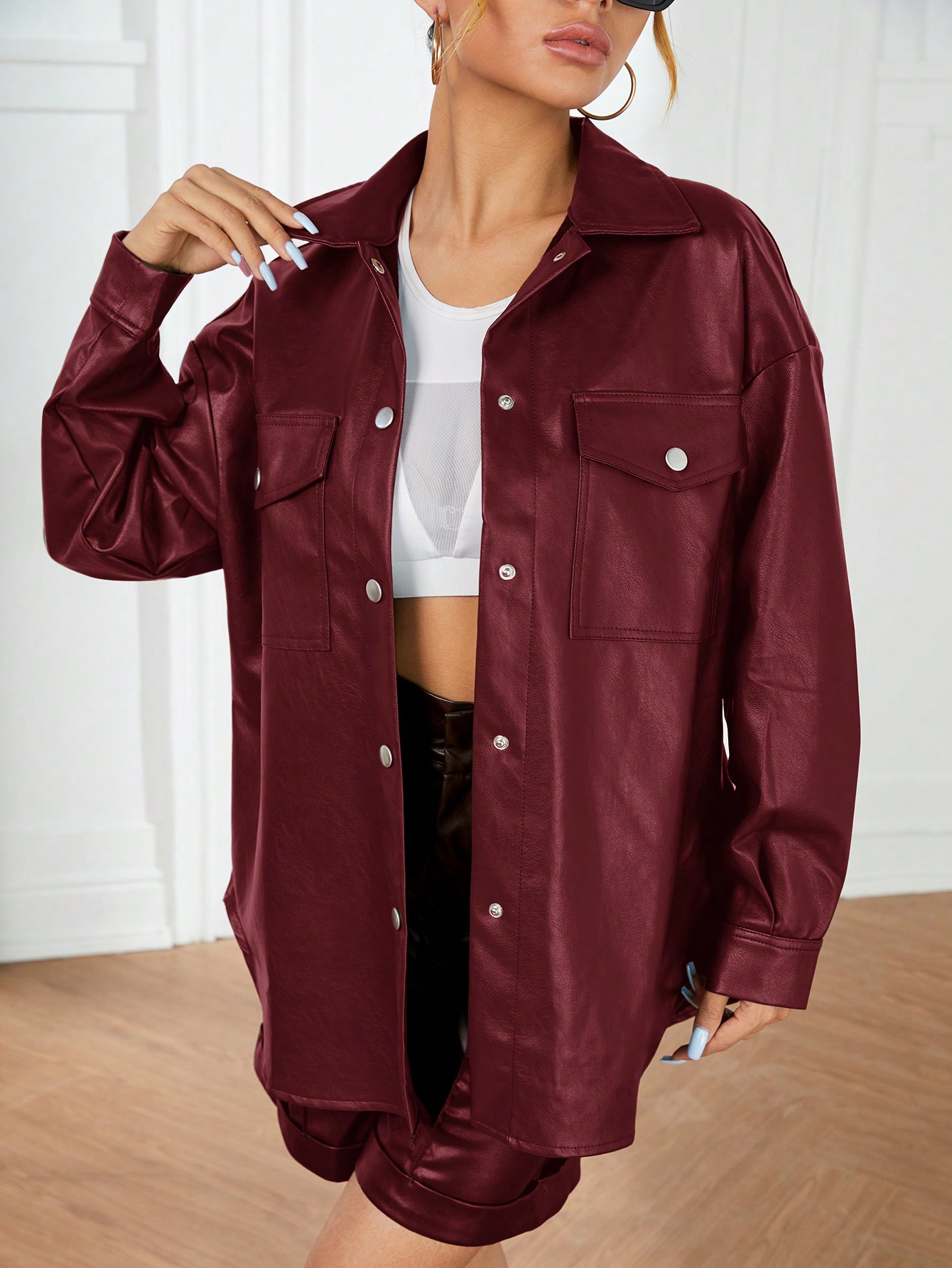 Solid Color Drop Shoulder Casual Jacket