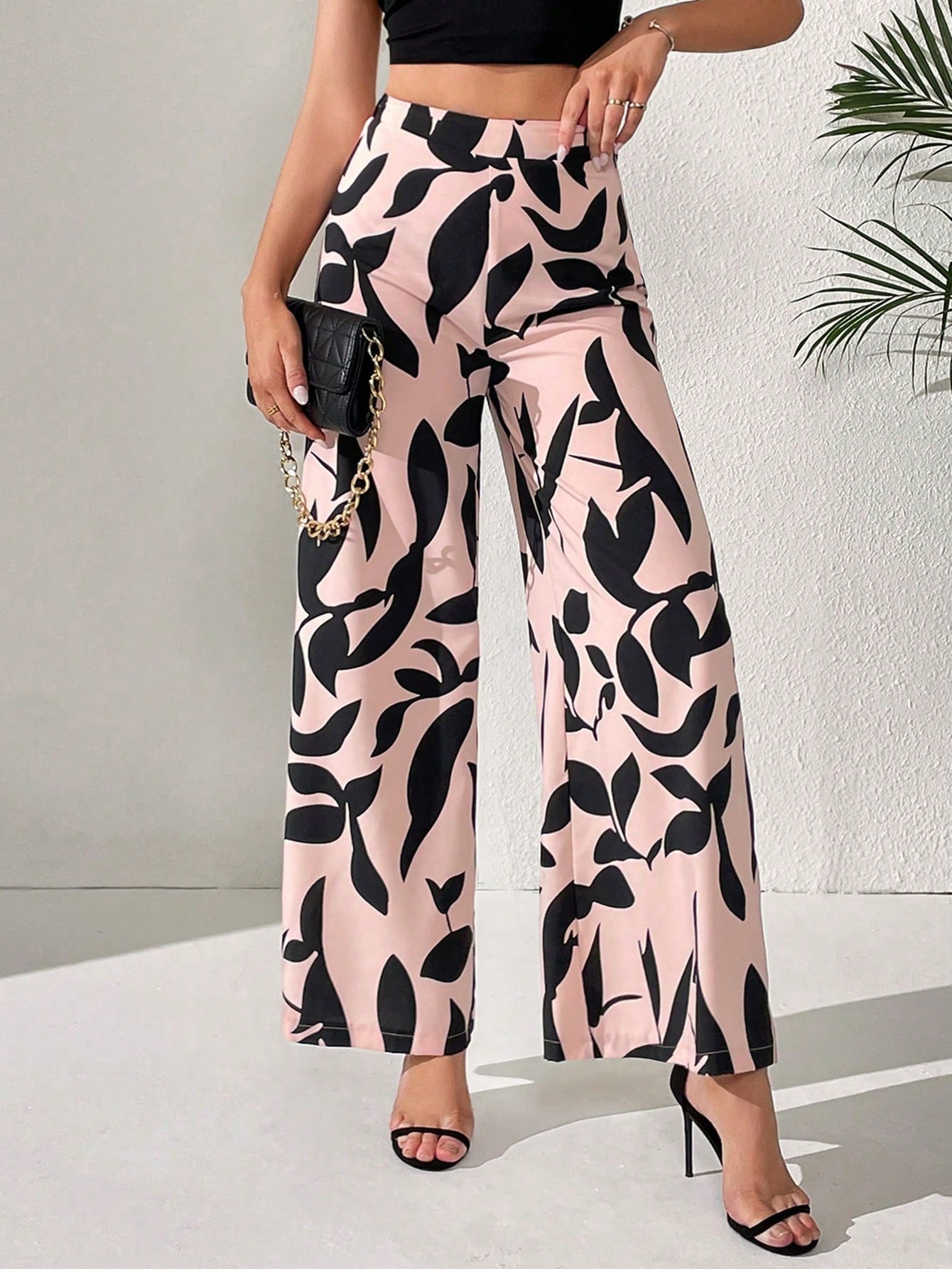 Tall Women's Wide Leg Plant Printed Pants