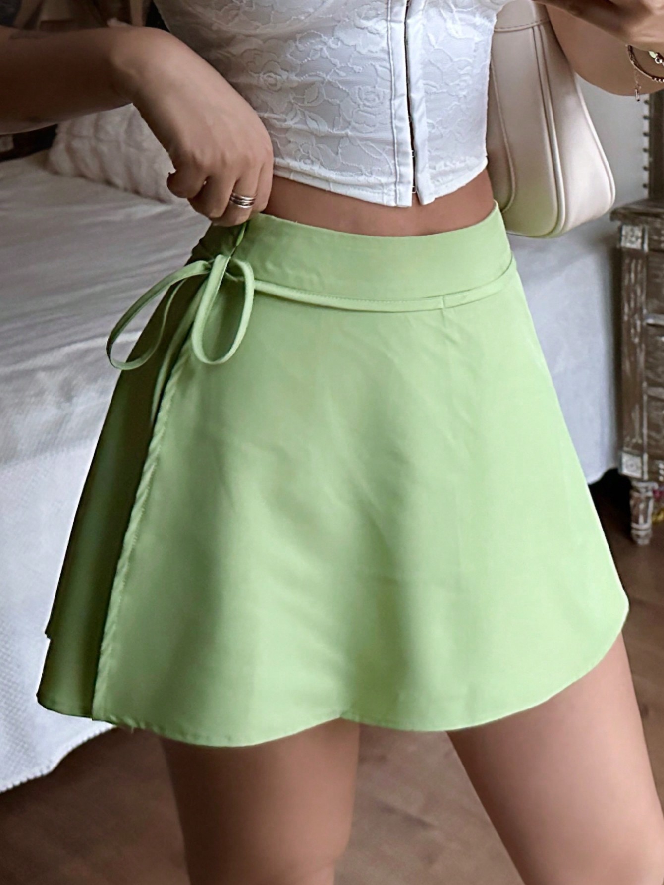 Women's Side Waist Tie Skirt Pants