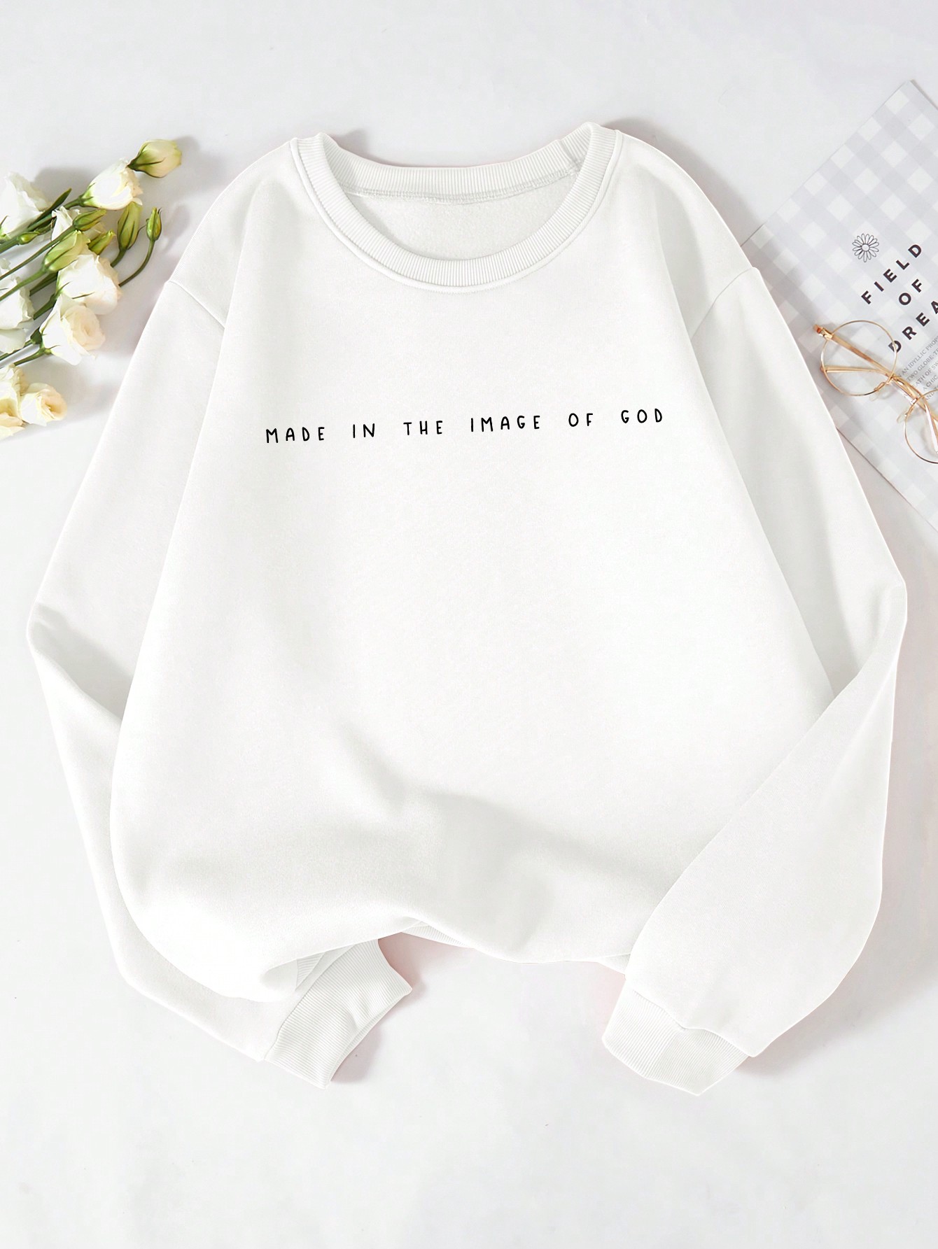 Slogan Printed Warm Lining Round Neck Sweatshirt