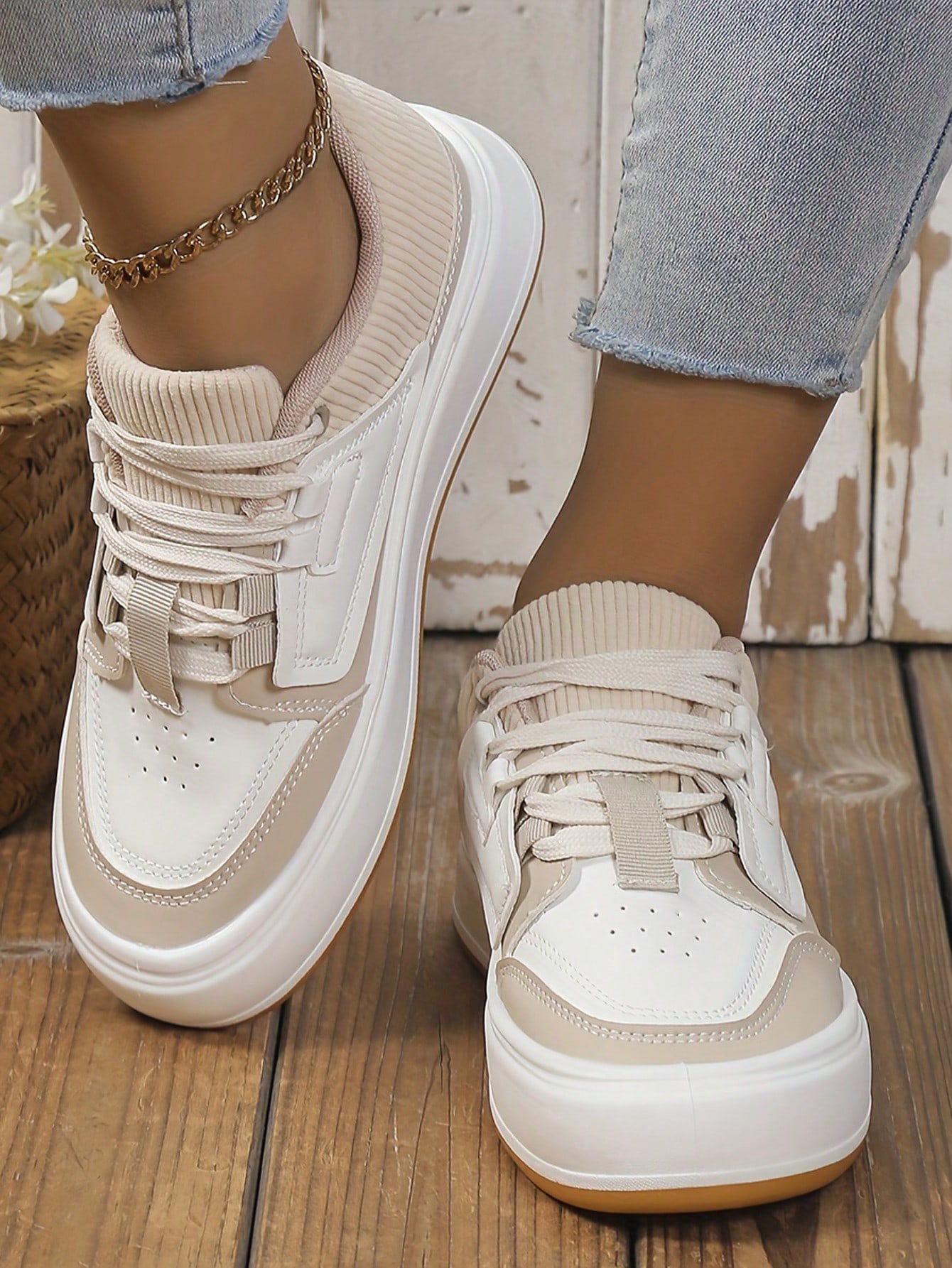 New Arrival Women's Color Block Round-Toe Platform Sneakers With Bread Bottom - Casual Sports Shoes, Ins Style