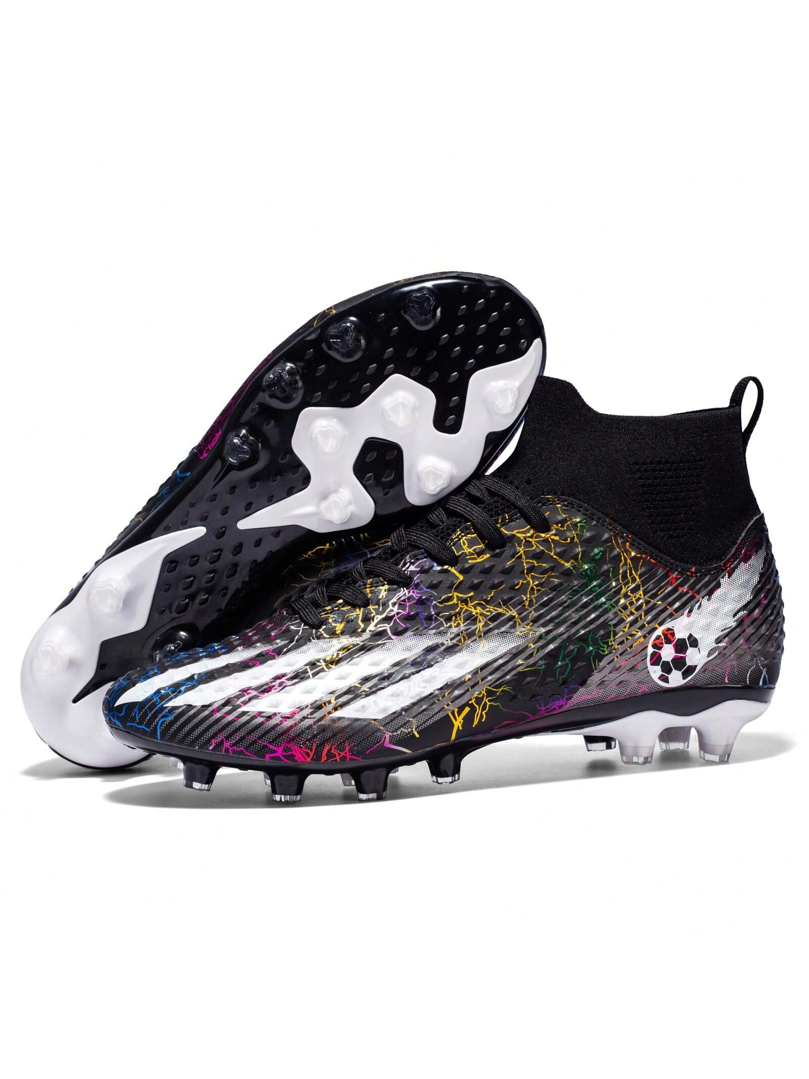 Professional Men's Soccer Shoes With Rubber Outsole, Slip-Resistant, Breathable, High-Top Design, Short Studs