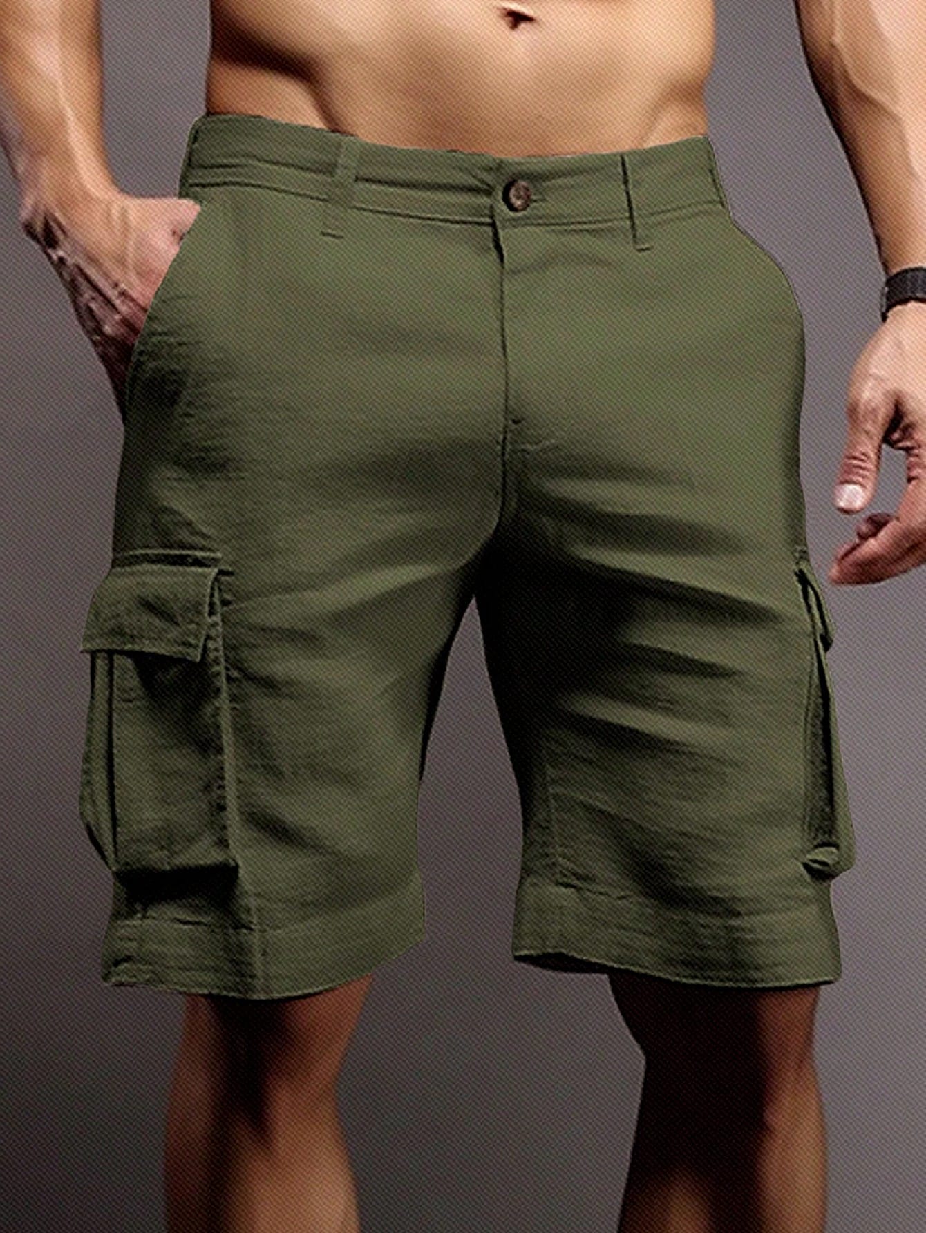 Manfinity Homme Men's Solid Color Cargo Shorts