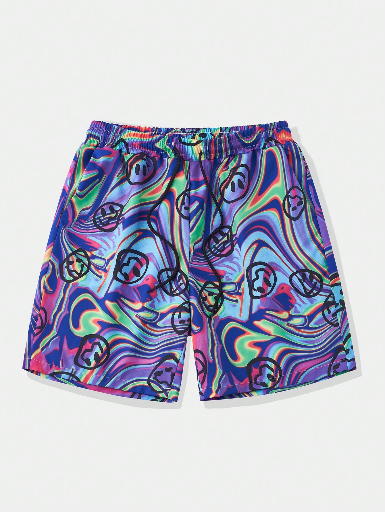 ROMWE Street Life Men's Printed Drawstring Waist Short Pants For Daily Wear, Suitable For Spring And Summer