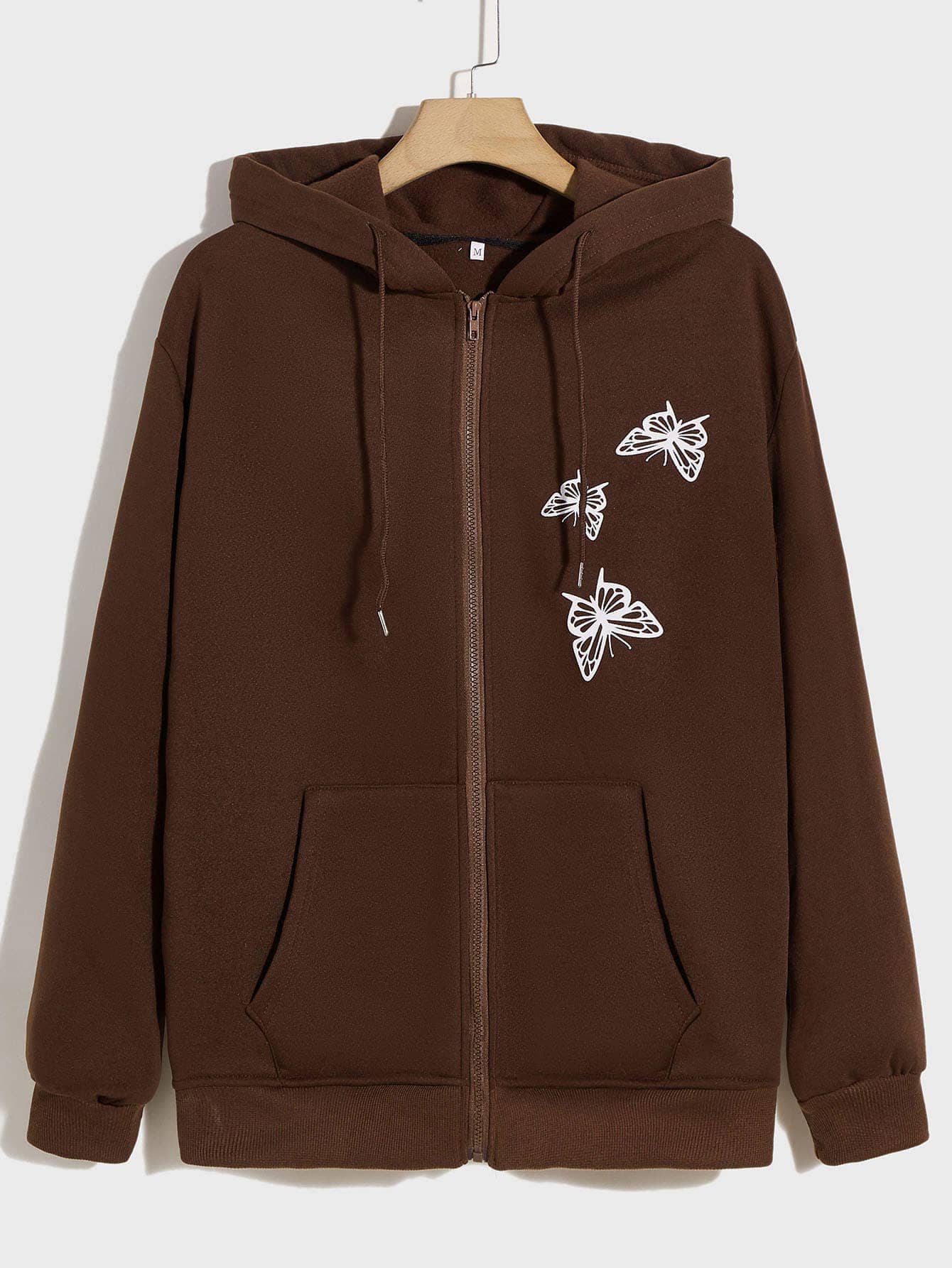 Manfinity Men Butterfly Print Zip Up Drawstring Hoodie