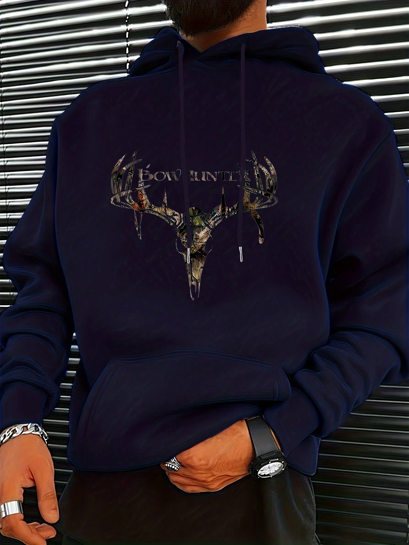 Men Letter Graphic Kangaroo Pocket Drawstring Hoodie