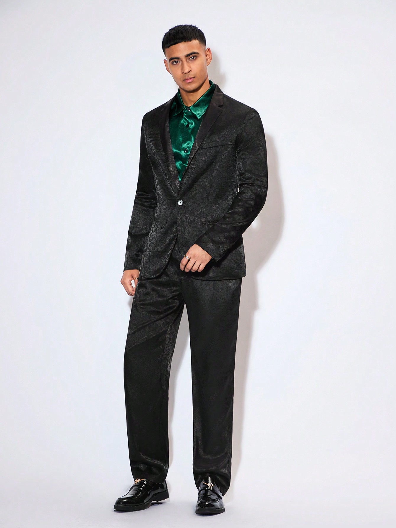 Manfinity AFTRDRK Men's Floral Jacquard Suit, Jacket And Pants Set For Festive Occasions Like Weddings And Parties