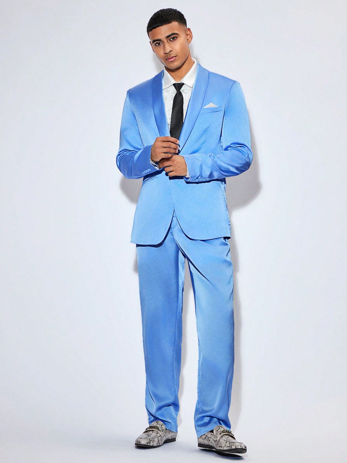 Manfinity AFTRDRK Men's Festival Attire Spring/Summer Weaved Elaborate Party Style Blue Suit And Pants Set For Wedding Season