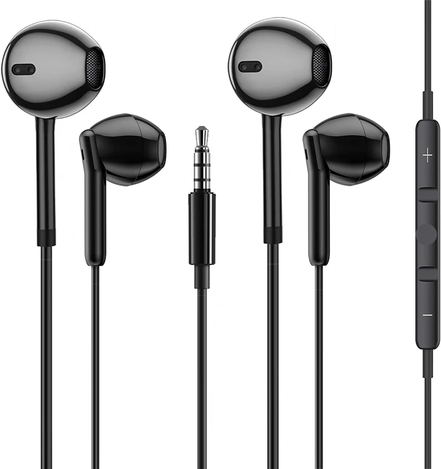 2Black Wired Headphones Earbuds with Microphone,in-Ear Headphones HiFi Stereo,Built-in Volume Control,Earphones Wired Compatible