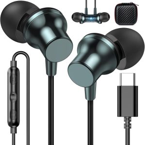 USB C Headphone with Microphone Wired Earbuds for iPhone 15 Pro Galaxy S24 S23+ S22 Ultra Magnetic In-Ear Noise Canceling Type C