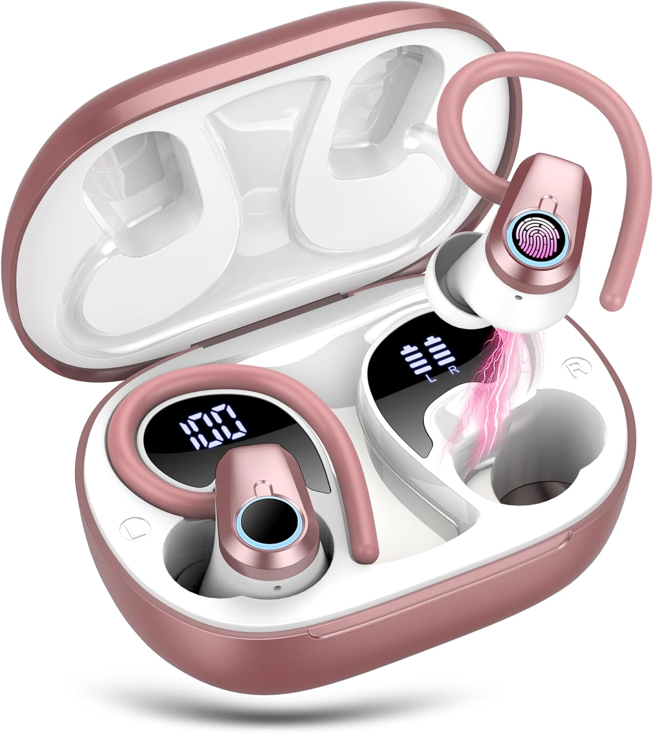 Wireless Earbuds, 2023 Bluetooth Headphones 5.3 Sport, 50H Ear buds with Earhooks, Dual LED DisplayBluetooth Earbuds, Stereo Noi