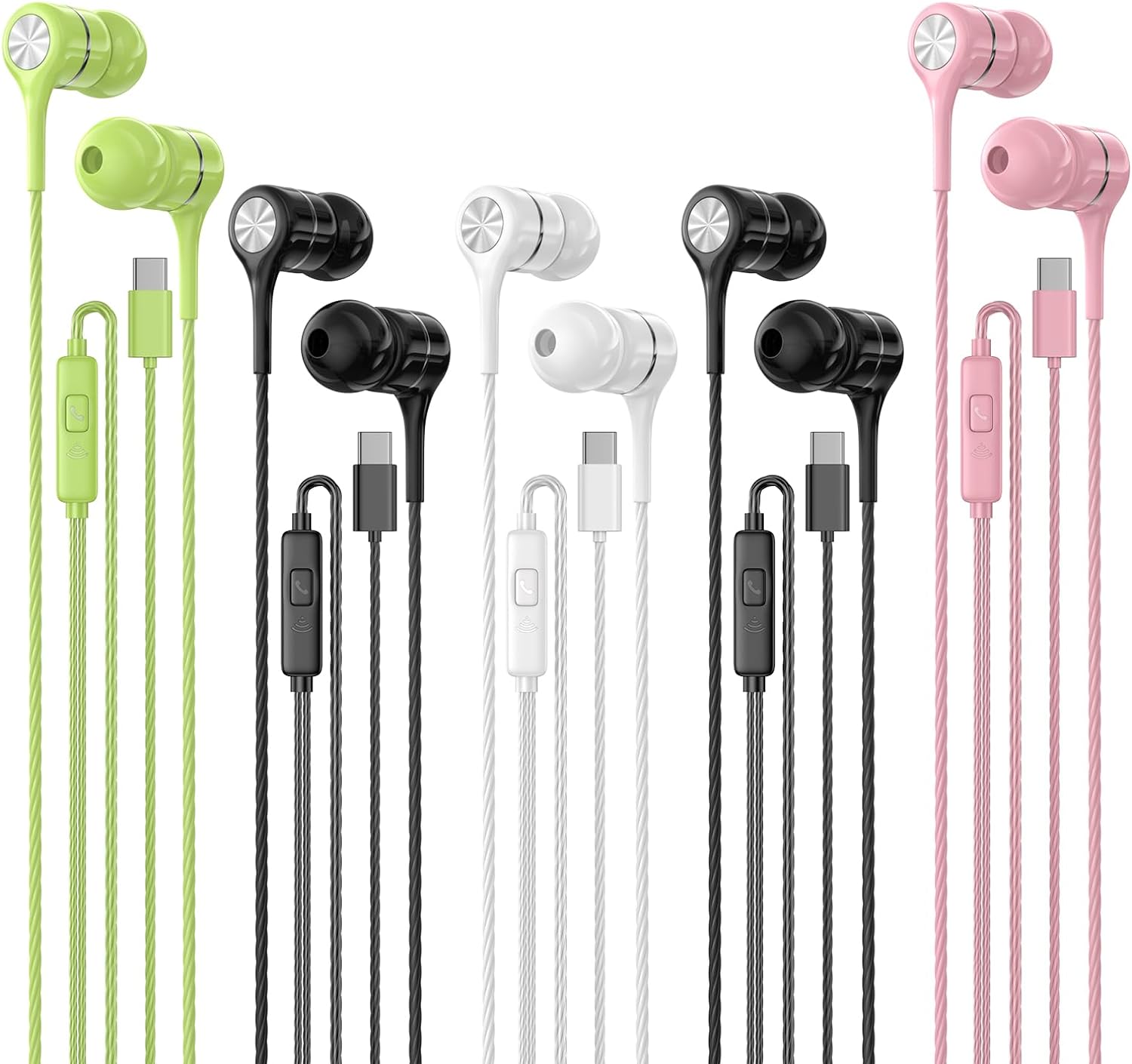 LWZCAM USB C Earbuds with Microphone 5 Pack, Wired Headphones with Noise Isolating, Type C Earphone Heavy Bass Stereo in-Ear Hea