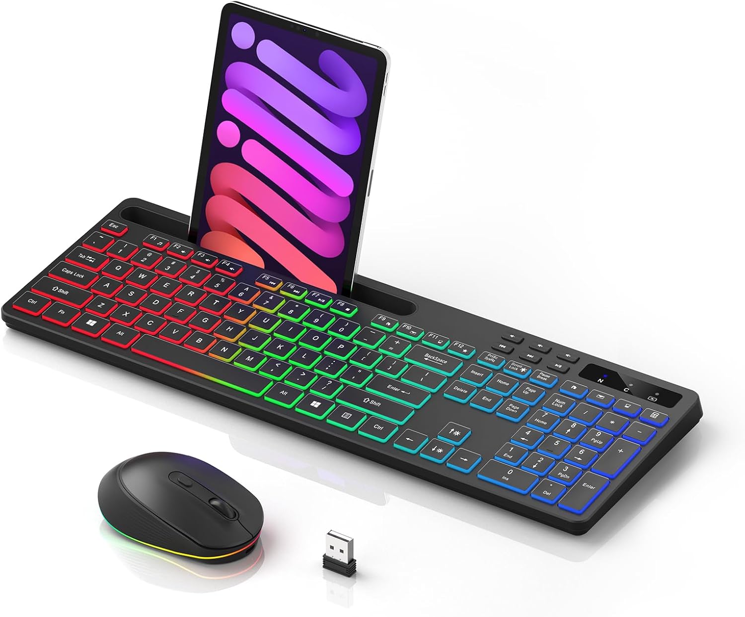 Wireless Keyboard and Mouse Combo Backlit -  WS515 2.4G Keyboard Mouse Combo with Phone Tablet Holder, Silent Key, Full Number P