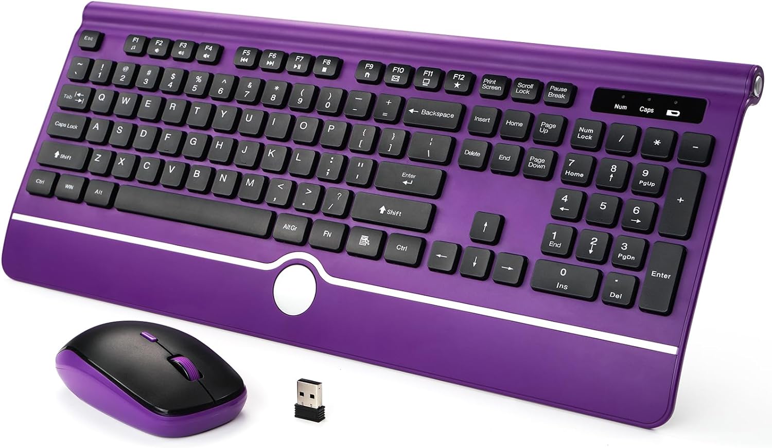 Wireless Keyboard and Mouse,  Purple Keyboard and Mouse with Wrist Rest, 2.4G Silent Cordless Full-Size Keyboard Mouse Combo for