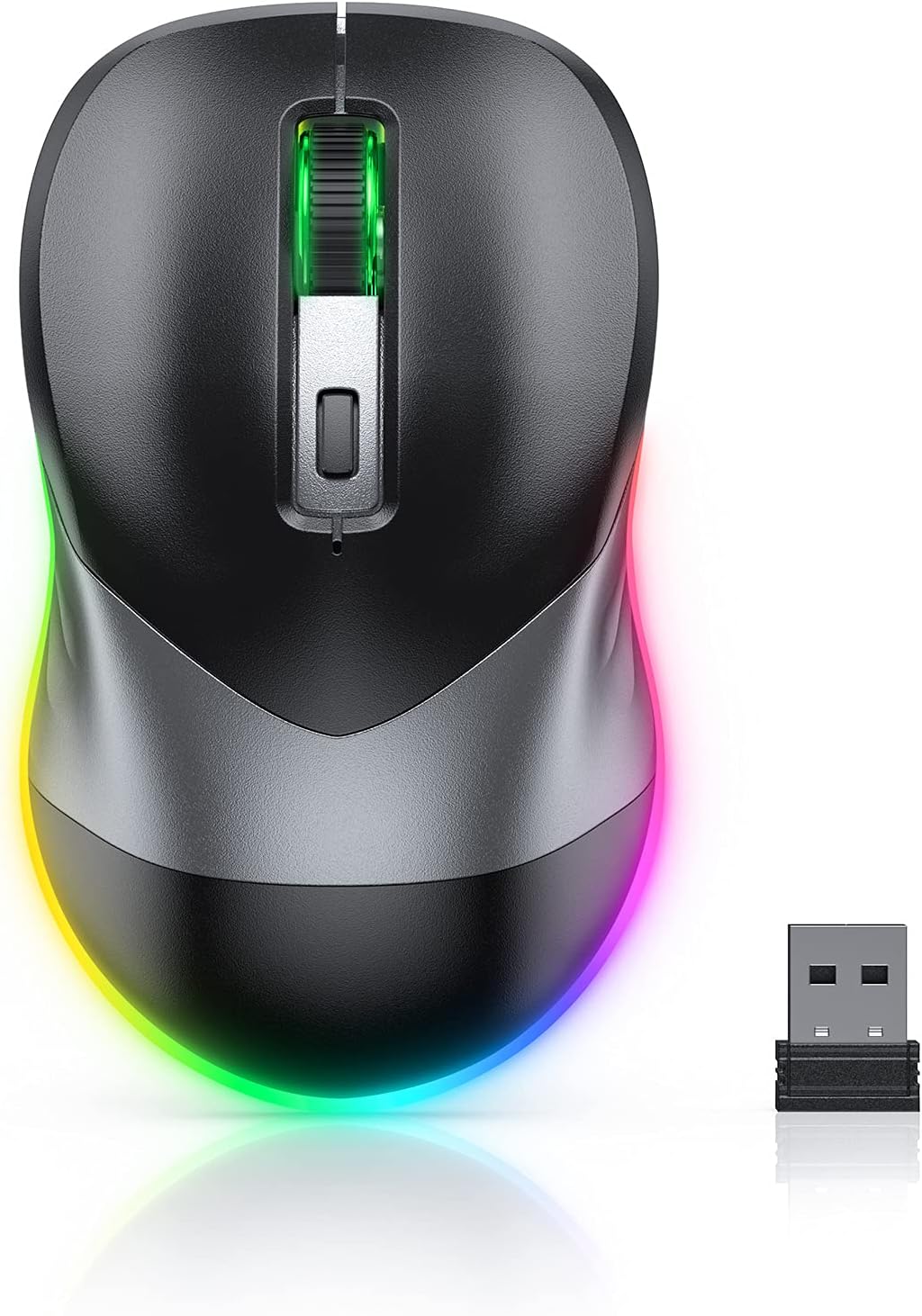 Wireless Mouse, Jiggler Mouse for Laptop - LED Mouse Rechargeable Computer Mice Mouse Mover Undetectable Random Movement with On