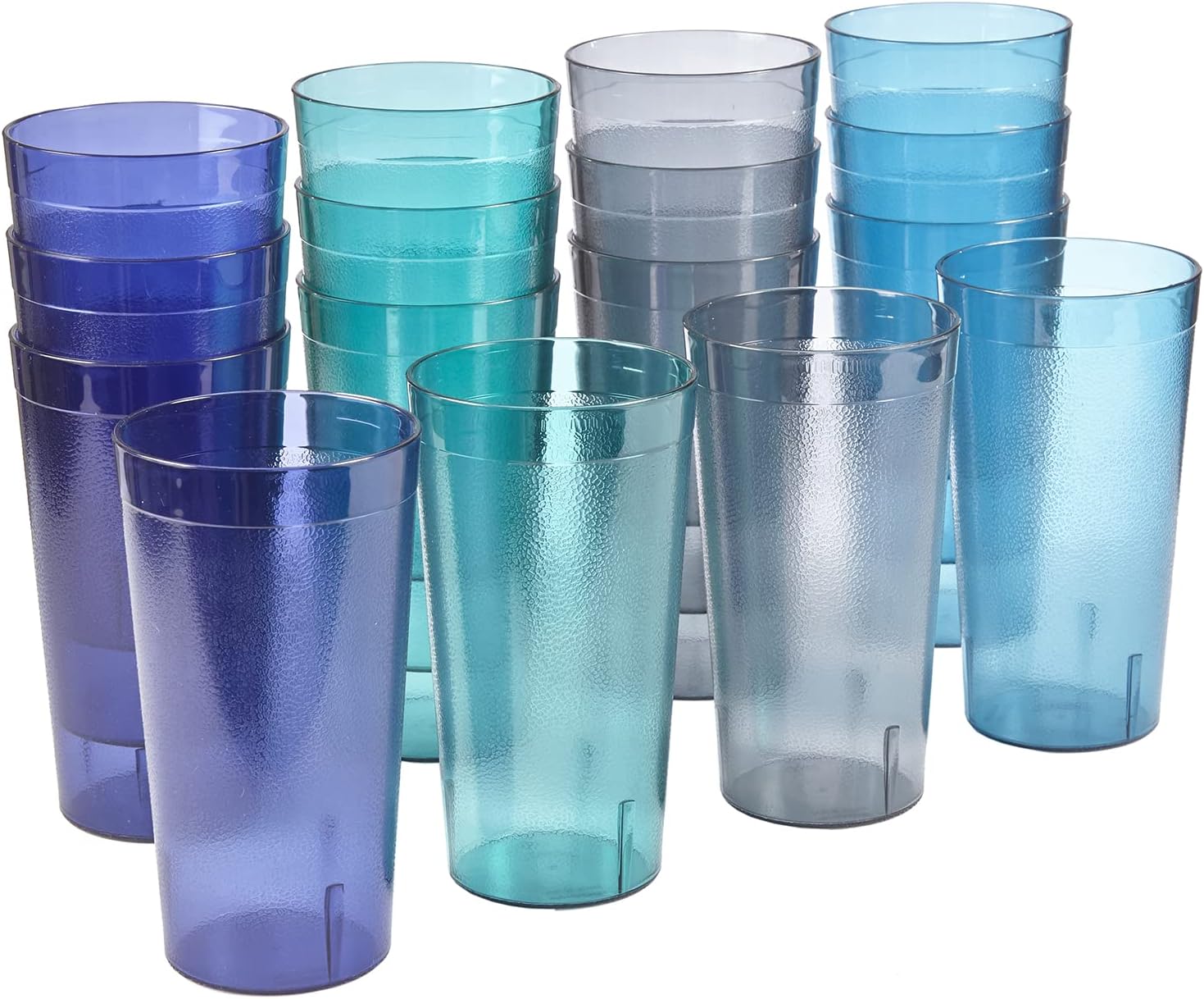 CafeReusable Tumblers (Set of 16) 20-ounce Water Cups Coastal Colors | Restaurant Style Drinking Glasses Value Set Stackable BPA