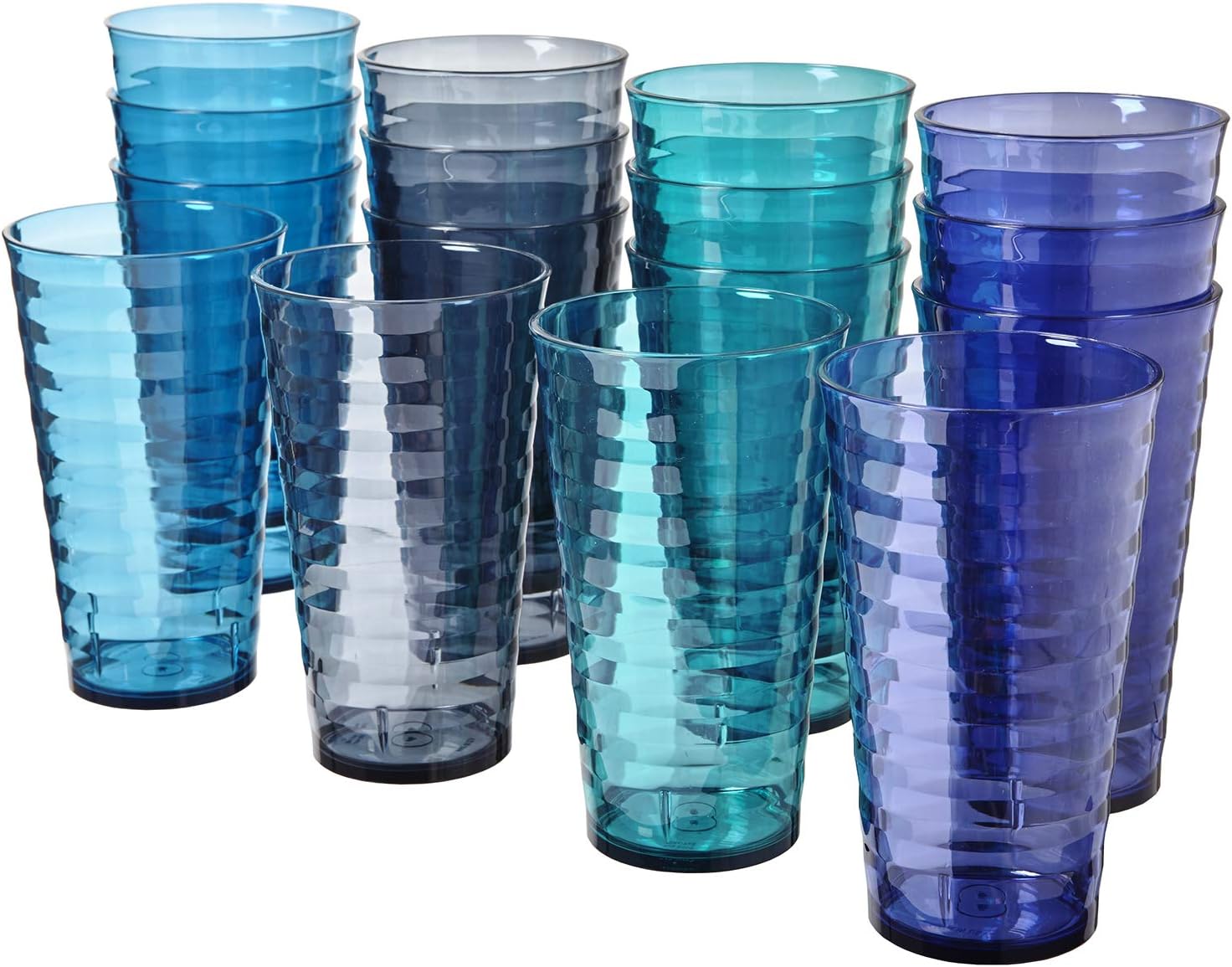 Splash 18 ounceStackable Water Tumblers in 4 Coastal Colors | Value Set of 16 Drinking Cups | Reusable BPA-free Made in the USA 