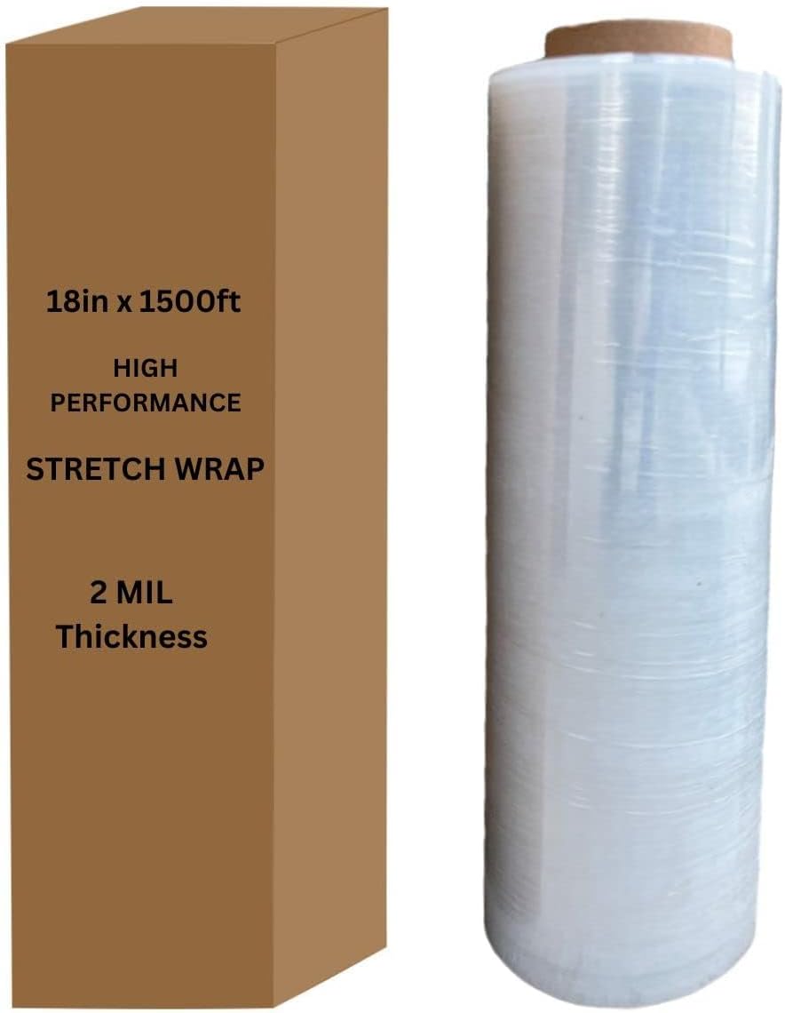 18 x 1500 Feet 80 Gauge 20Micron Industrial Clear Cast Stretch Wrap Durable AdheringPallet Wrap Film Roll (1 Pack)