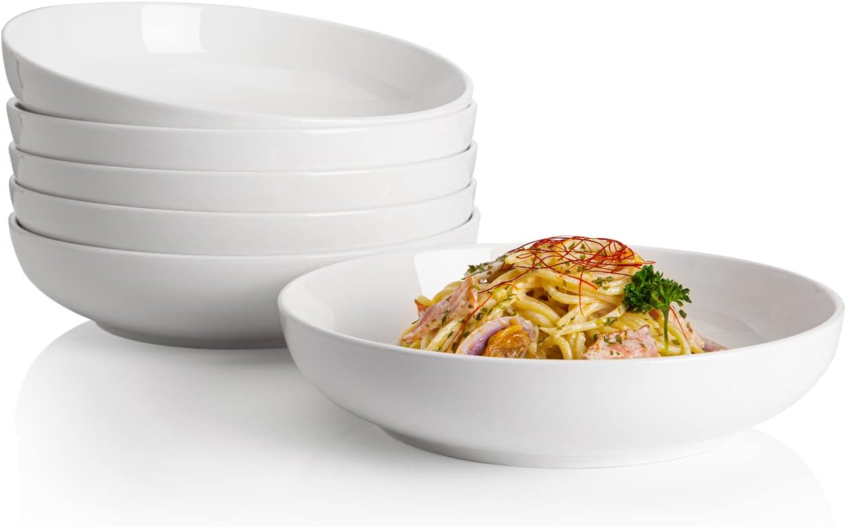 Sweese Pasta Bowls 22 Ounce Salad White Serving Bowls Set of 6 76 Inch Porcelain Plates for Serving Dinner Salad - Microwave Dis