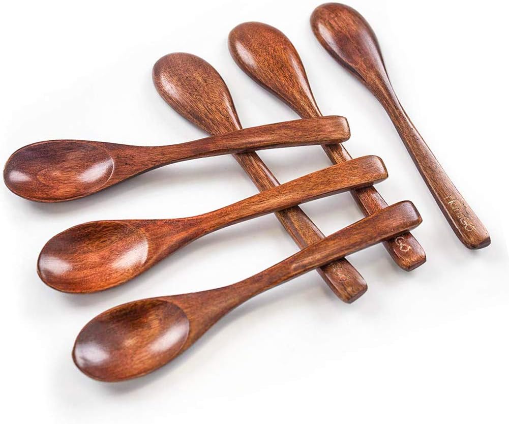 HANSGO Small Wooden Spoons 6PCS Small Soup Spoons Serving Spoons Wooden Teaspoon for Coffee Tea Jam Bath Salts 6