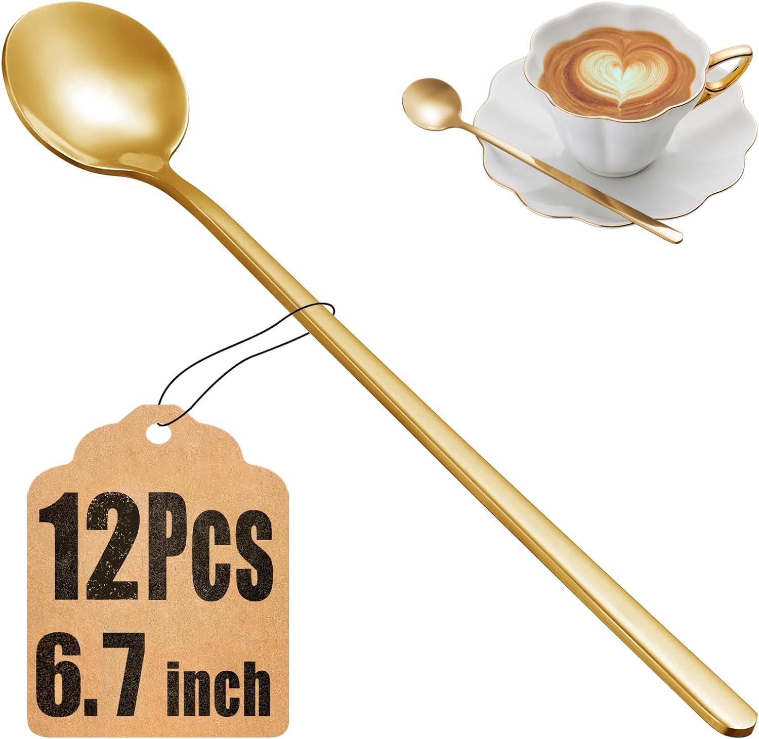 12 Pcs Coffee Spoons Set 67 Inches Gold Tea Spoons Long Handle Stirring Spoons Gold Small Teaspoons Food Grade Stainless Steel G