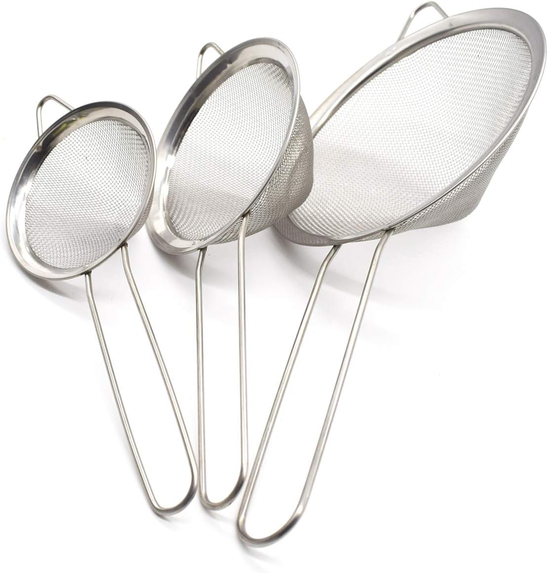 AUEAR Stainless Steel Kitchen Conical Fine Mesh Strainer Sieve Sifter Set with Handle for Food and Liquids Tea Coffee Juice Cock