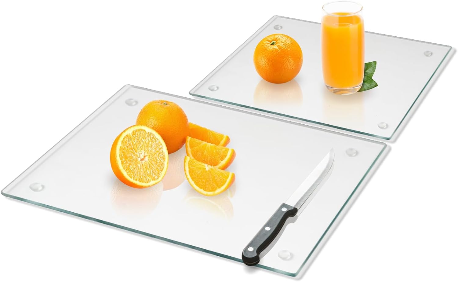 Tempered Glass Cutting Board for Kitchen Clear Glass Board for Countertop Heat Resistant with Non-Slip Feet 12x16 & 12x8 2 Pcs C