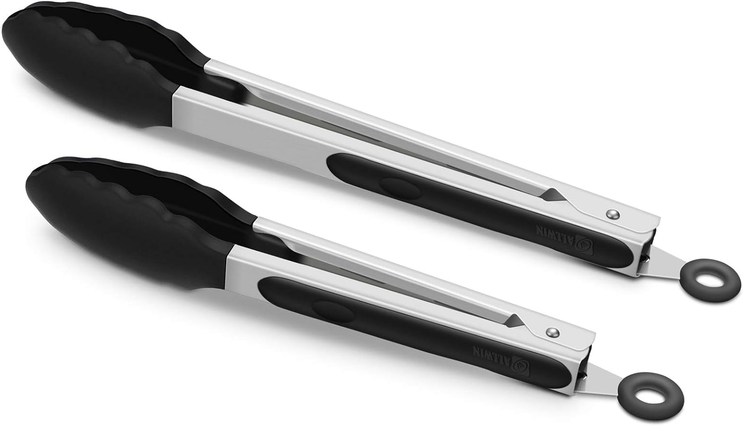 2 Pack Black Kitchen Tongs Premium Silicone BPA Free Non-Stick Stainless Steel BBQ Cooking Grilling Locking Food Tongs 9-Inch & 